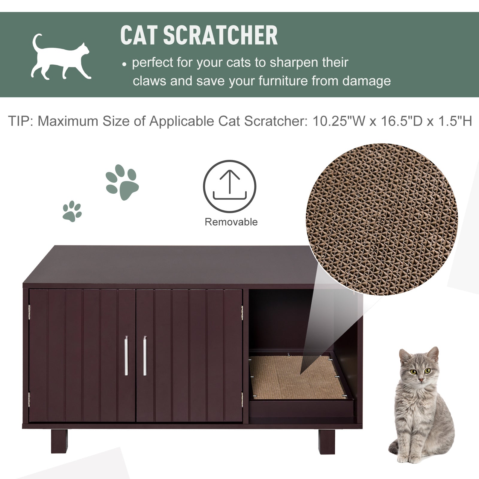 Cat Litter Box Enclosure, Hidden Litter Box Furniture, Cat House End Table Washroom with Scratching Pad, for Indoor Cats Kittens, Brown