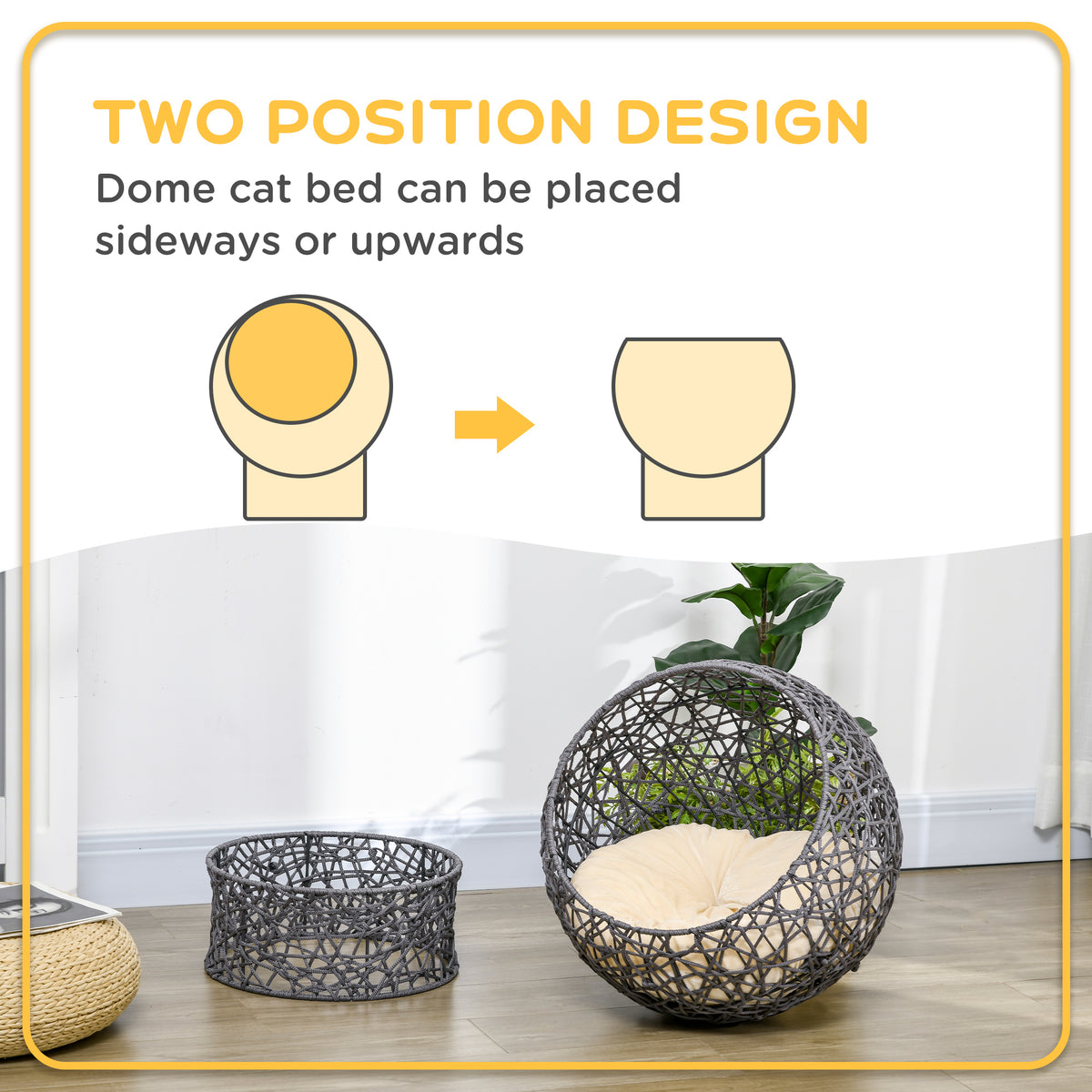 Cat Bed, Elevated Rope Weave Cat Egg Chair with Cushion, Handwoven Kitty House with Stand for Indoor Kittens, Violet