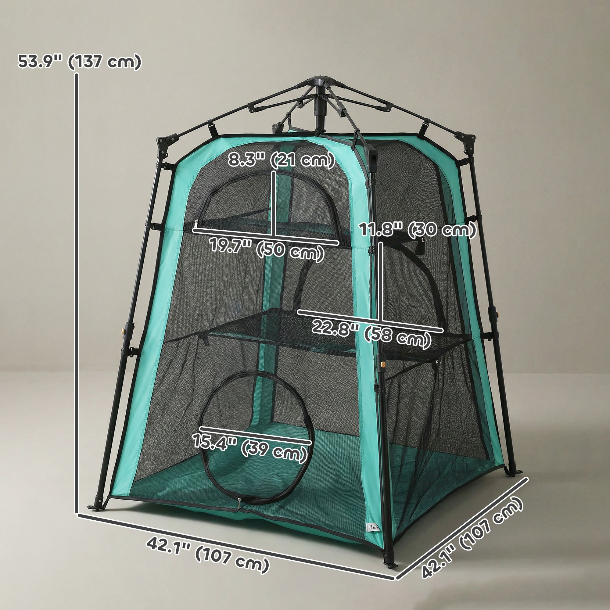 Cat Tent, 3-Tier Portable Pet Tent for Indoor Outdoor, Cat House with Multi-Door, Carry Bag, Breathable Mesh for Security & Ventilation, Sun Protection, Green