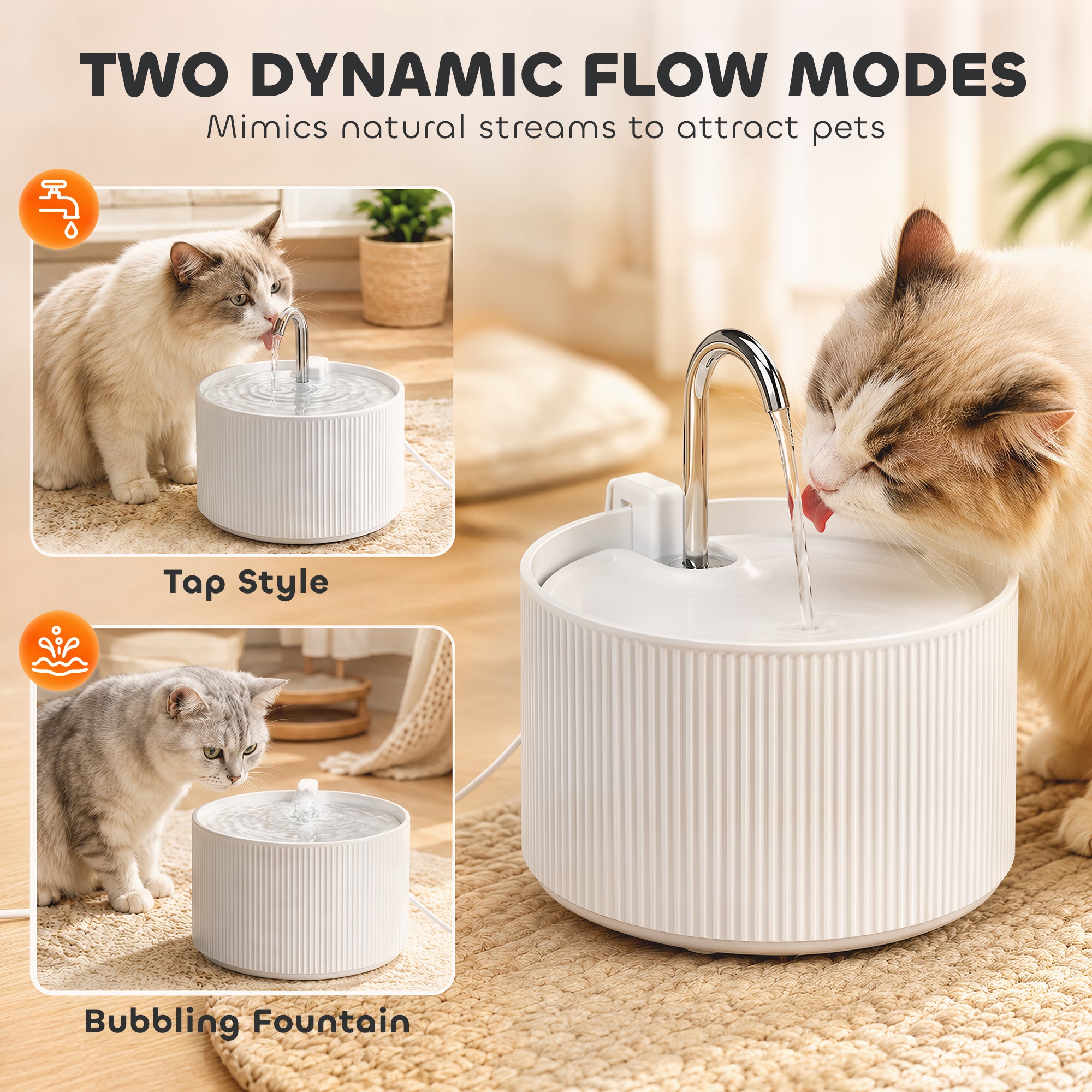 Ceramic Cat Water Fountain, 2.2L/74oz Pet Water Fountain with Ultra-Quiet Pump, 4-Layer Filtration, Faucet, for Cats and Dogs, Easy to Clean, White