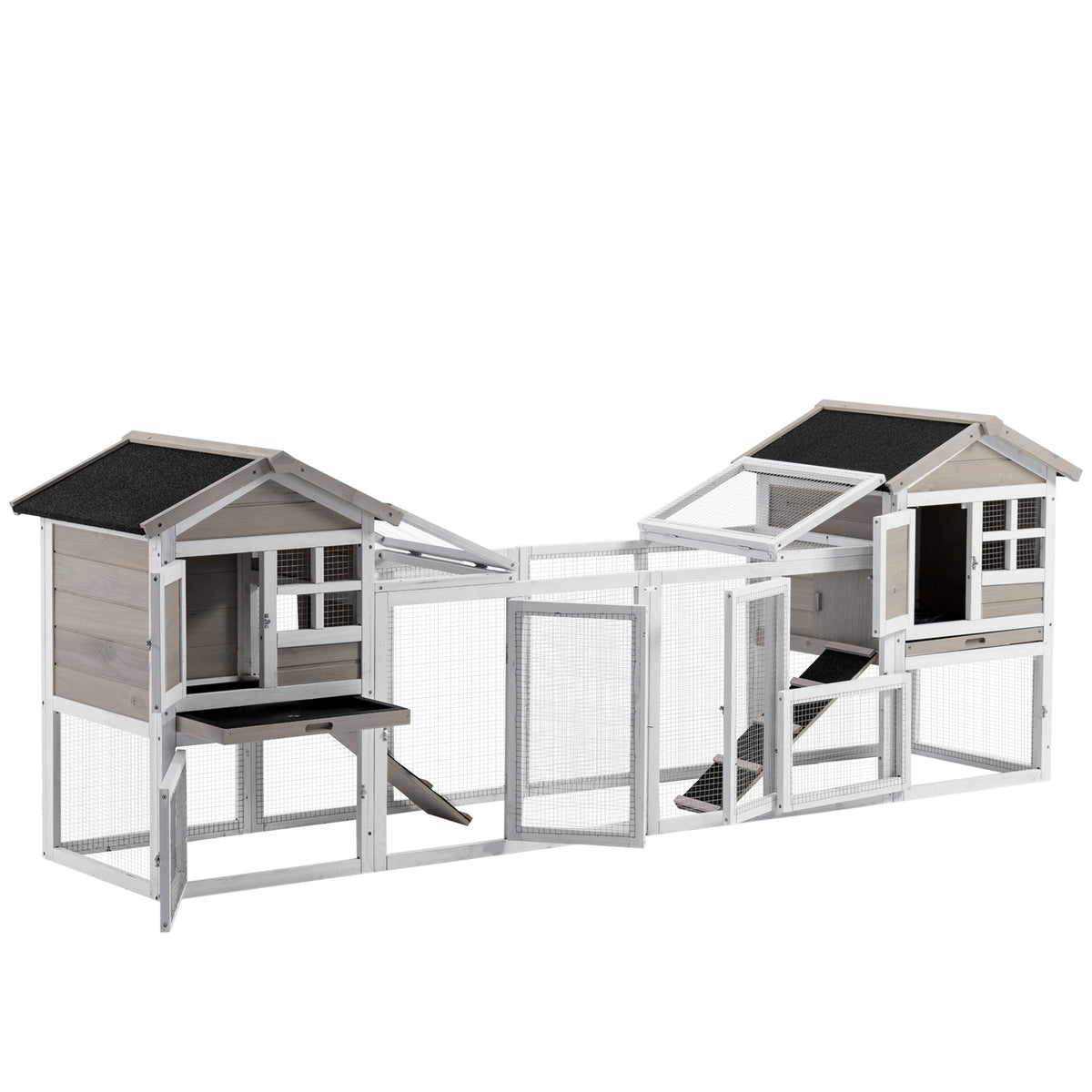 One Rabbit Hutch PawHut 2 in 1 Rabbit Hutch Double Main House with Run, No-Leak Tray ...