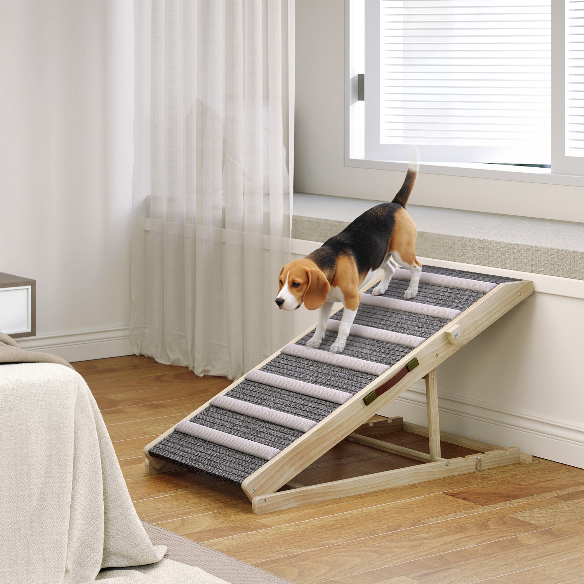 Dog Ramp For Couch, Folding Pet Ramp for Bed, 4 Adjustable Height from 14" to 20", Pet Steps with Non-Slip Carpet for Small to Large Dogs, Suitable for Sofa