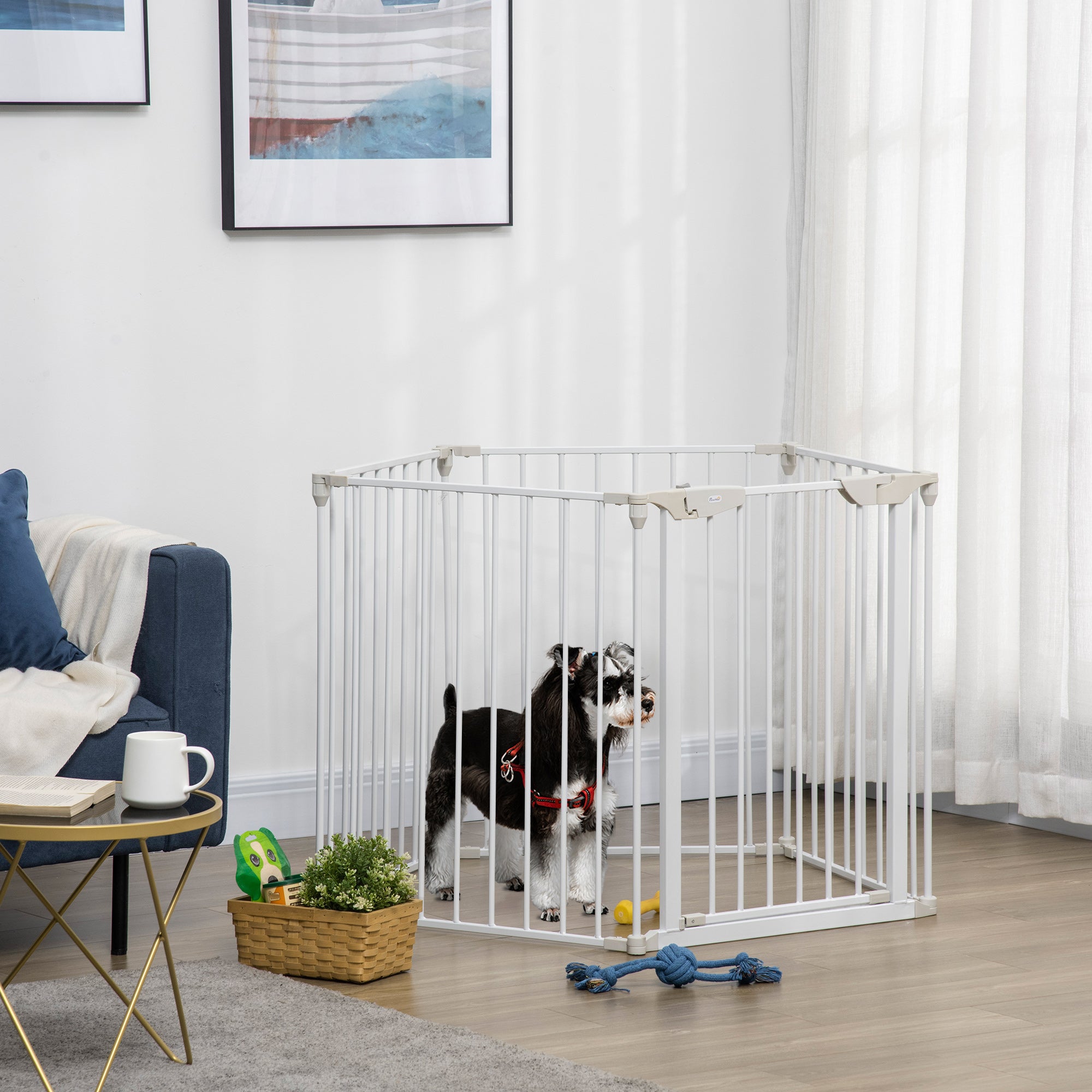Dog Playpen Indoor, Foldable Pet Fence Puppy Pen for Small Medium Dogs with Door, 5 Panels, 29 Inch Tall, for Stairway, Doorway, Hallway, White