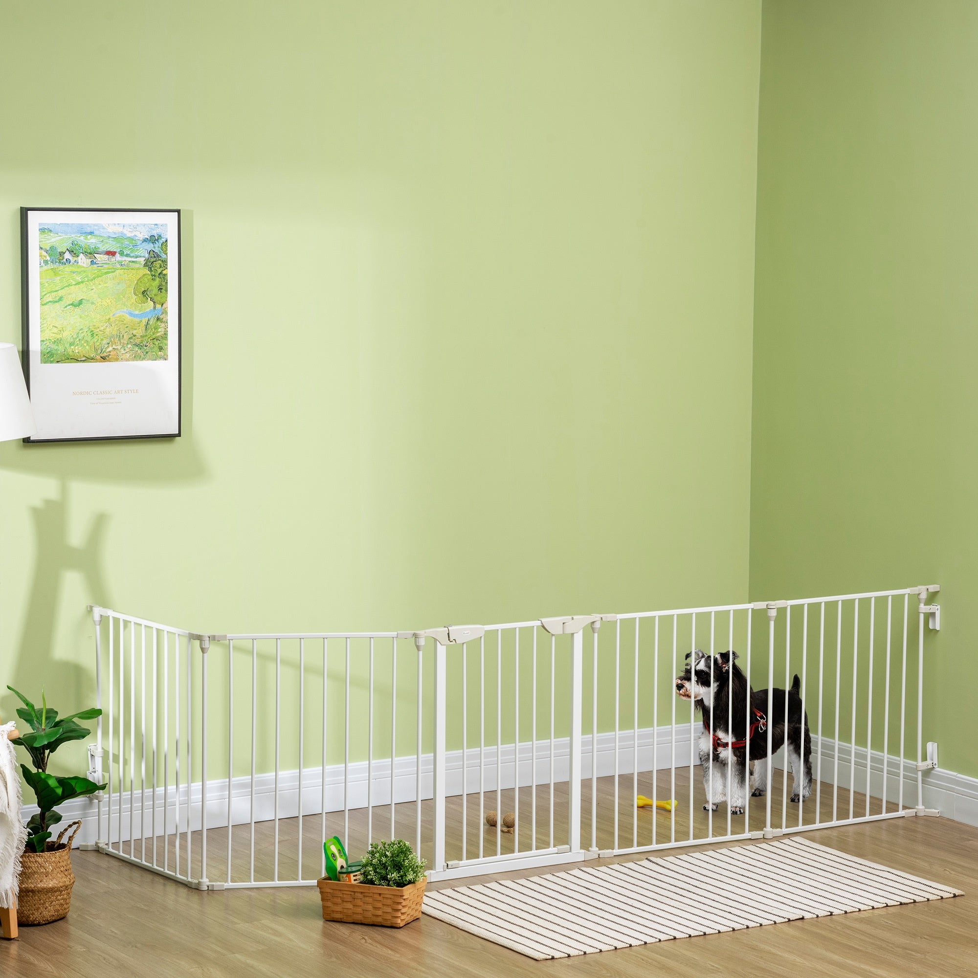 Dog Playpen Indoor, Foldable Pet Fence Puppy Pen for Small Medium Dogs with Door, 5 Panels, 29 Inch Tall, for Stairway, Doorway, Hallway, White