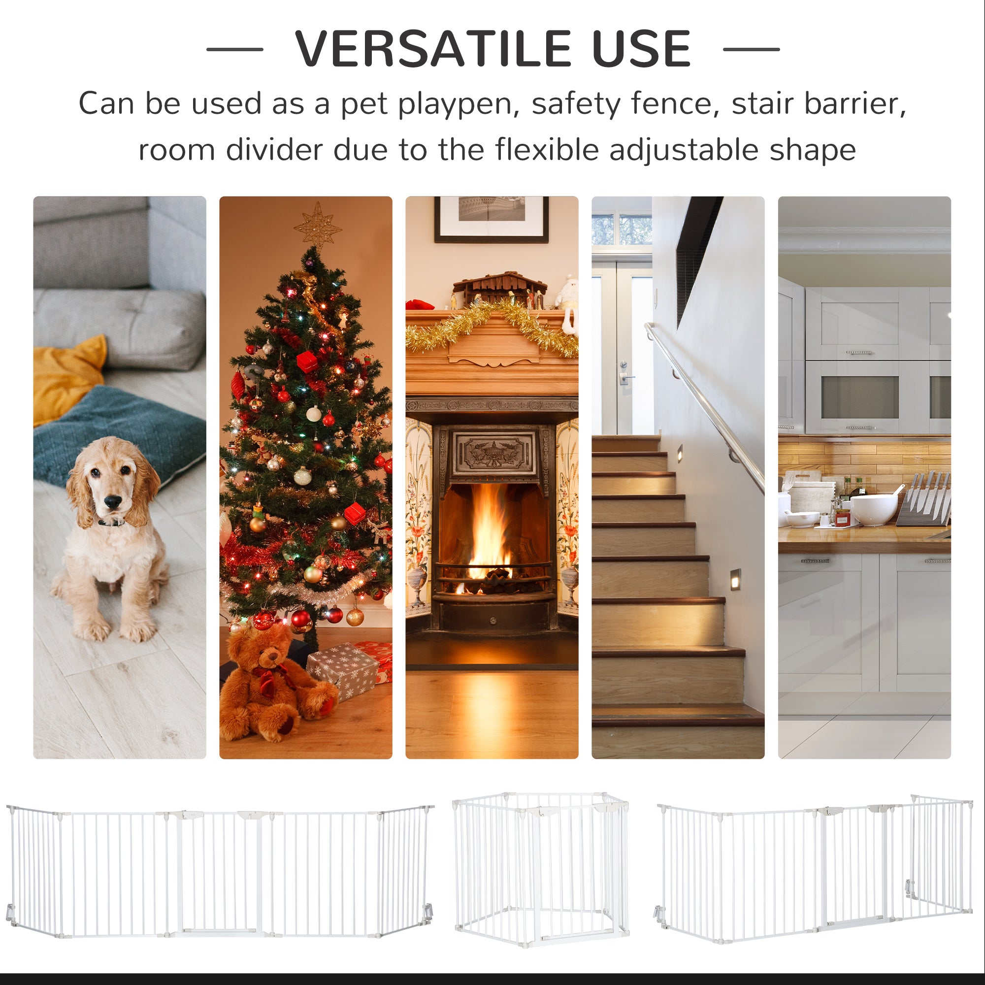 Dog Playpen Indoor, Foldable Pet Fence Puppy Pen for Small Medium Dogs with Door, 5 Panels, 29 Inch Tall, for Stairway, Doorway, Hallway, White