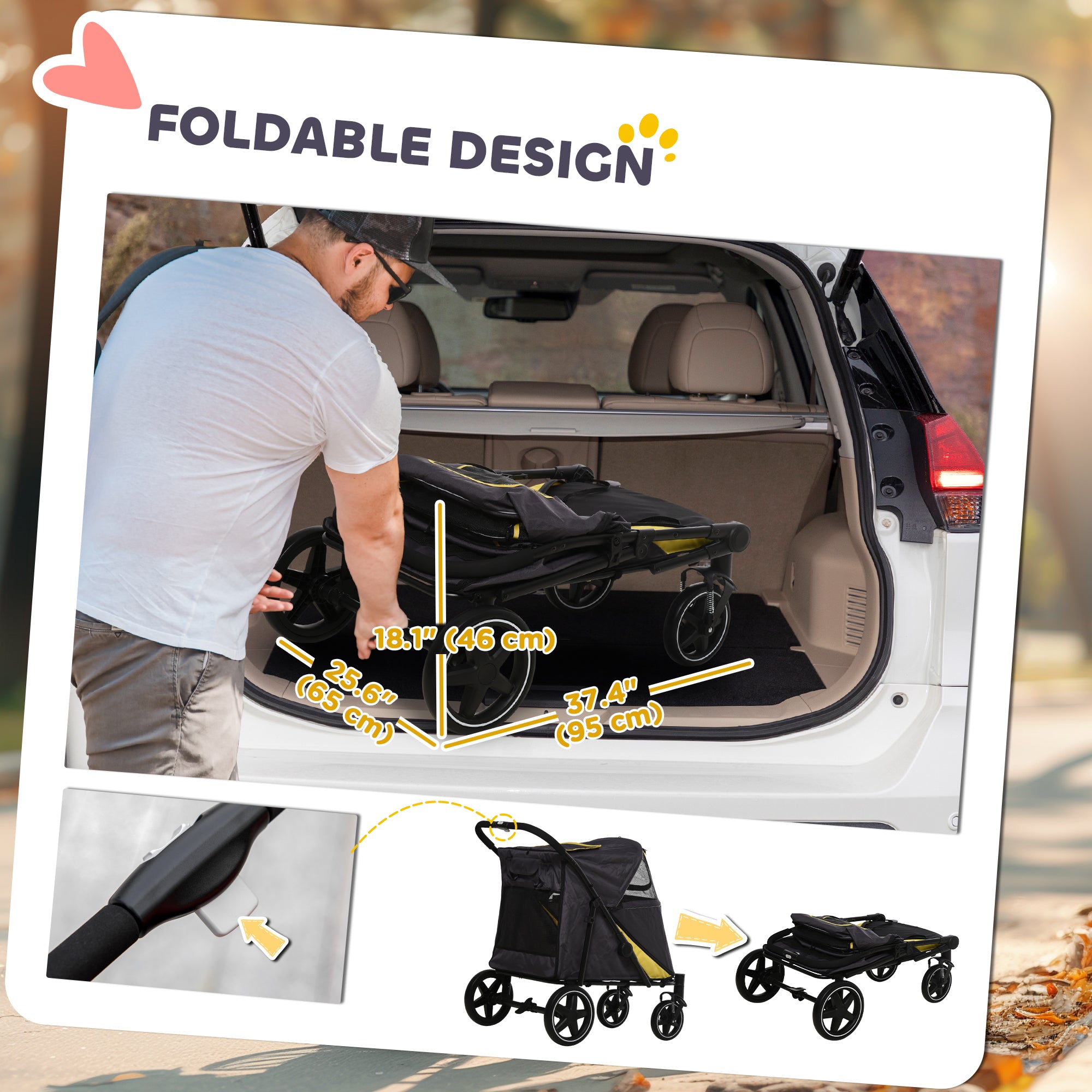 Pet Stroller with Universal Front Wheels, Shock Absorber, One-Click Foldable Dog Cat Carriage with Brakes, Storage Bags, Safety Leash for Large & Medium Dogs, Dark Grey