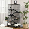 Load image into Gallery viewer, 63"H 6-Level Small Animal Cage Rabbit Hutch with Universal Lockable Wheels, Slide-Out Tray for Bunny, Chinchillas, Ferret, Black
