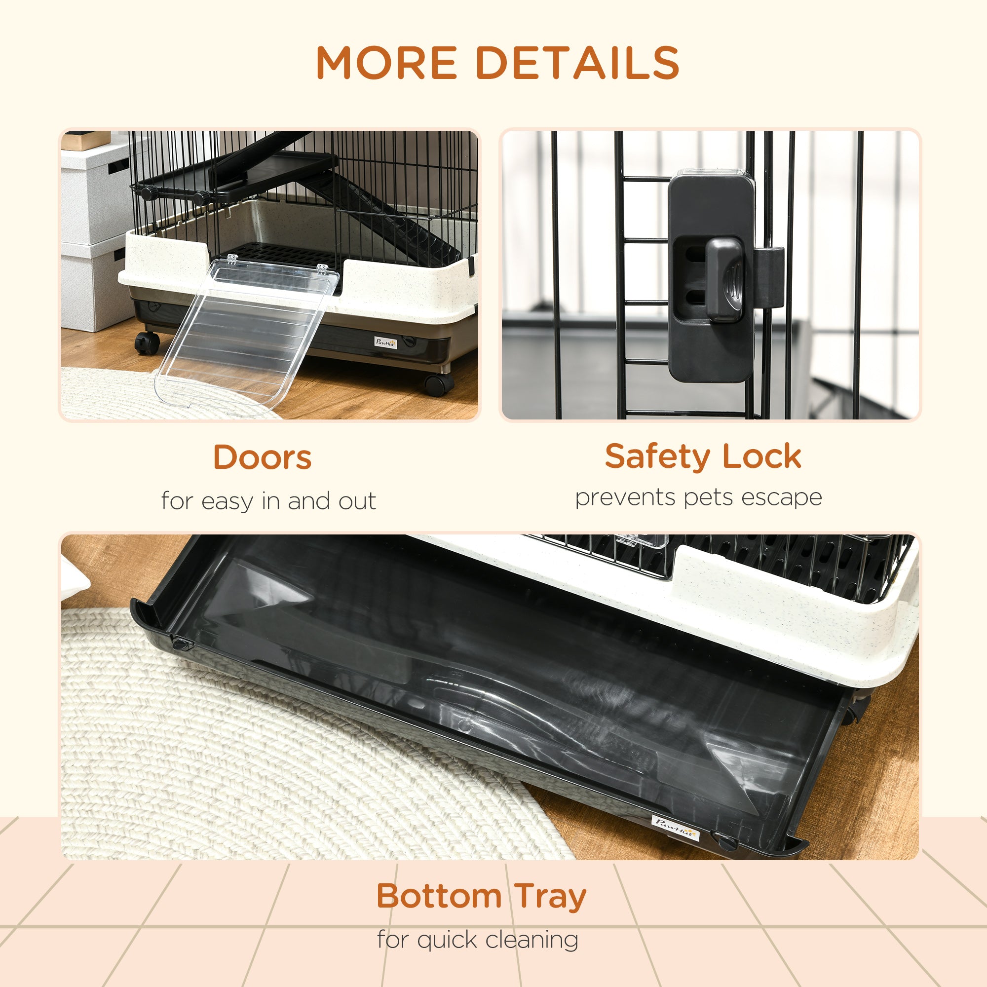 63"H 6-Level Small Animal Cage Rabbit Hutch with Universal Lockable Wheels, Slide-Out Tray for Bunny, Chinchillas, Ferret, Black