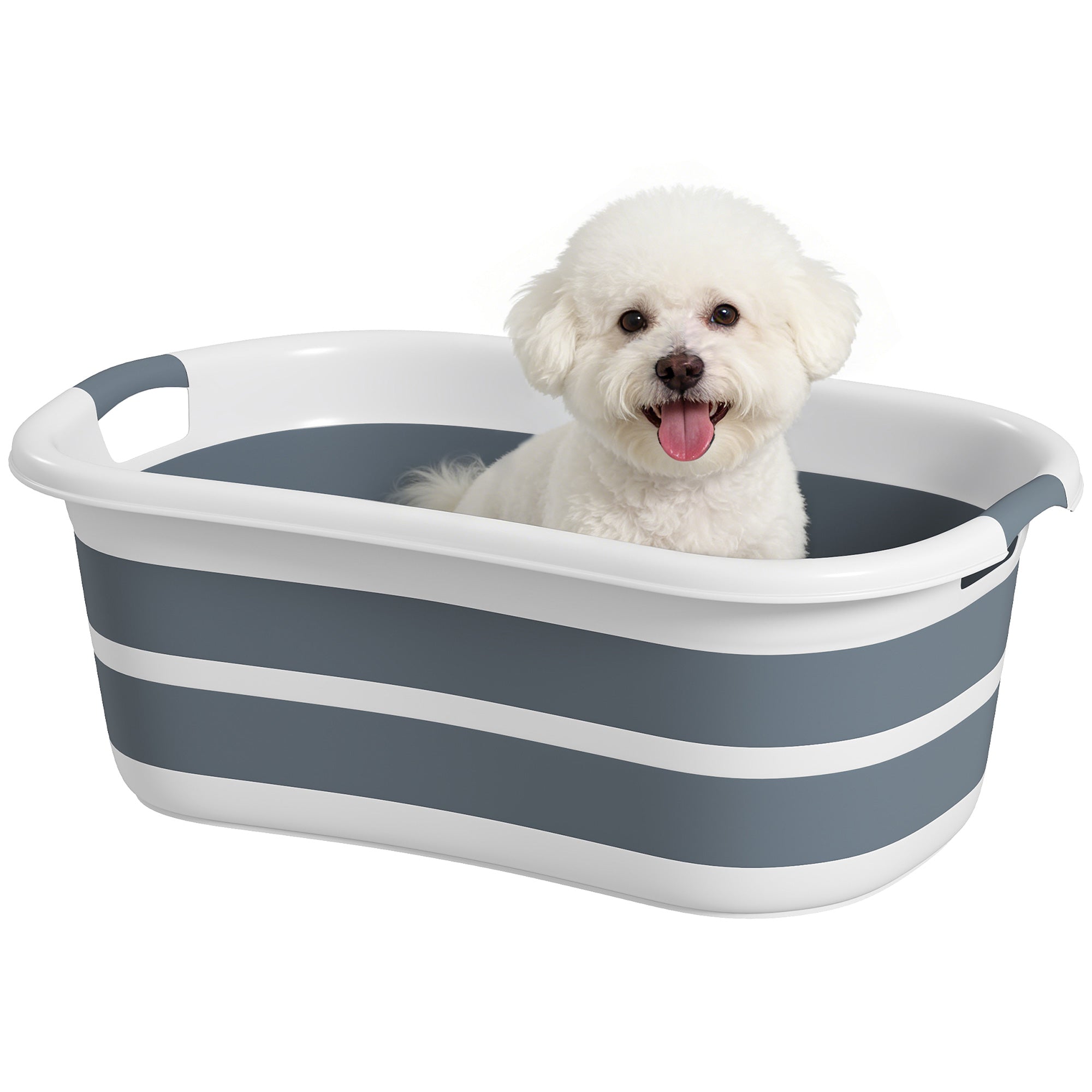 27L Collapsible Dog Bath Tub for Small Dogs & Cats, Portable Pet Bath Tub with Drainage Hole, Space Saving Foldable Puppy Bathtub for Indoor & Outdoor, Grey
