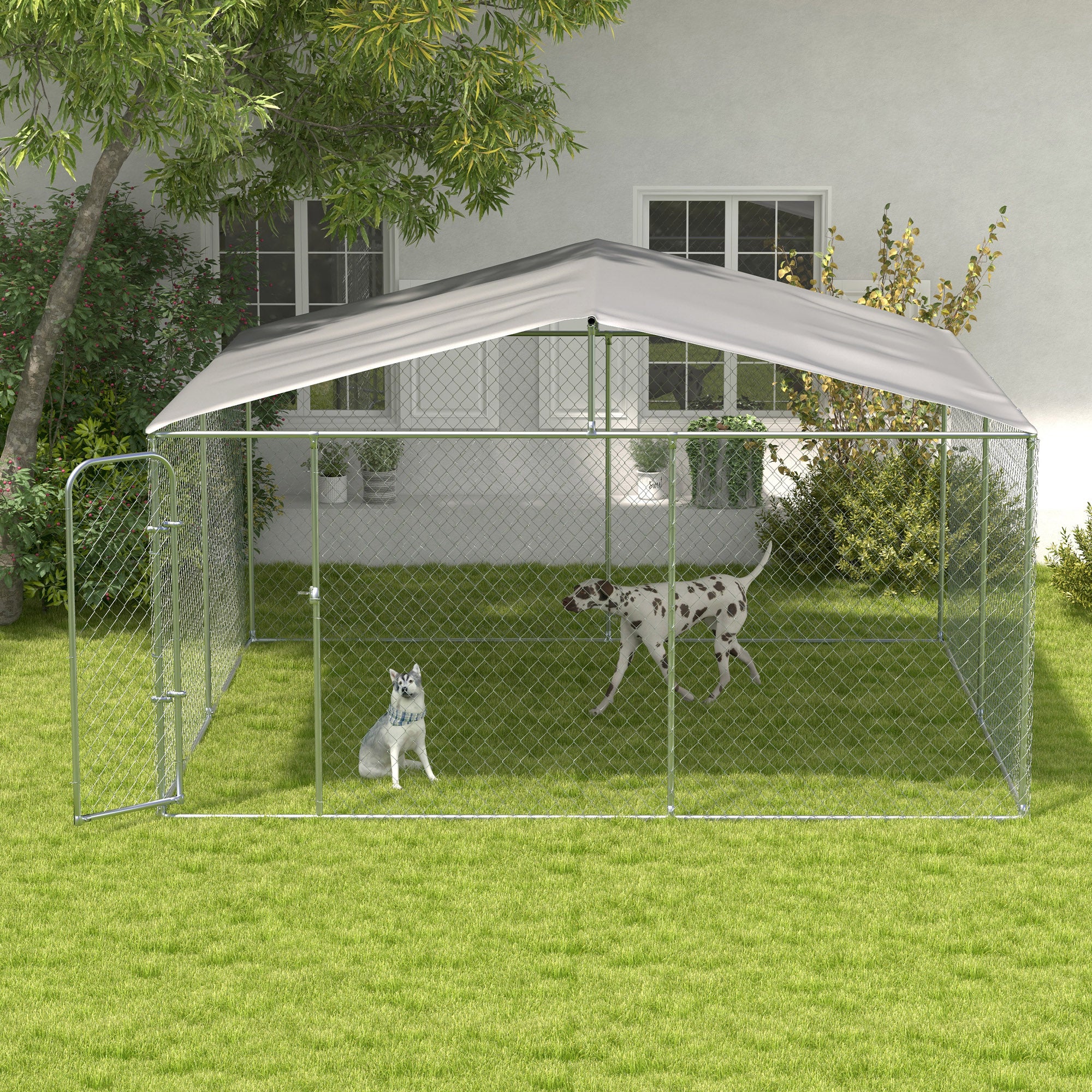 PET 7cm×5m 100cm/loop 德国小镇 Outdoor Galvanized Steel Dog Fence with Cover 13' x 13' x