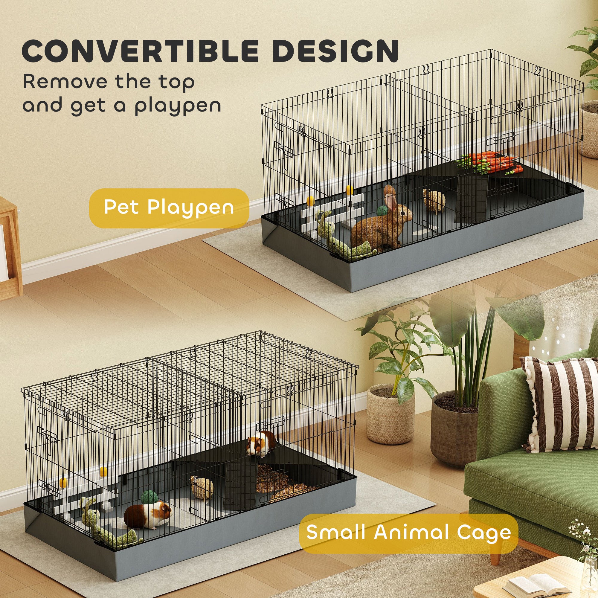 Pawhut Guinea Pig Cage, in Rabbit Cage Pet Playpen with