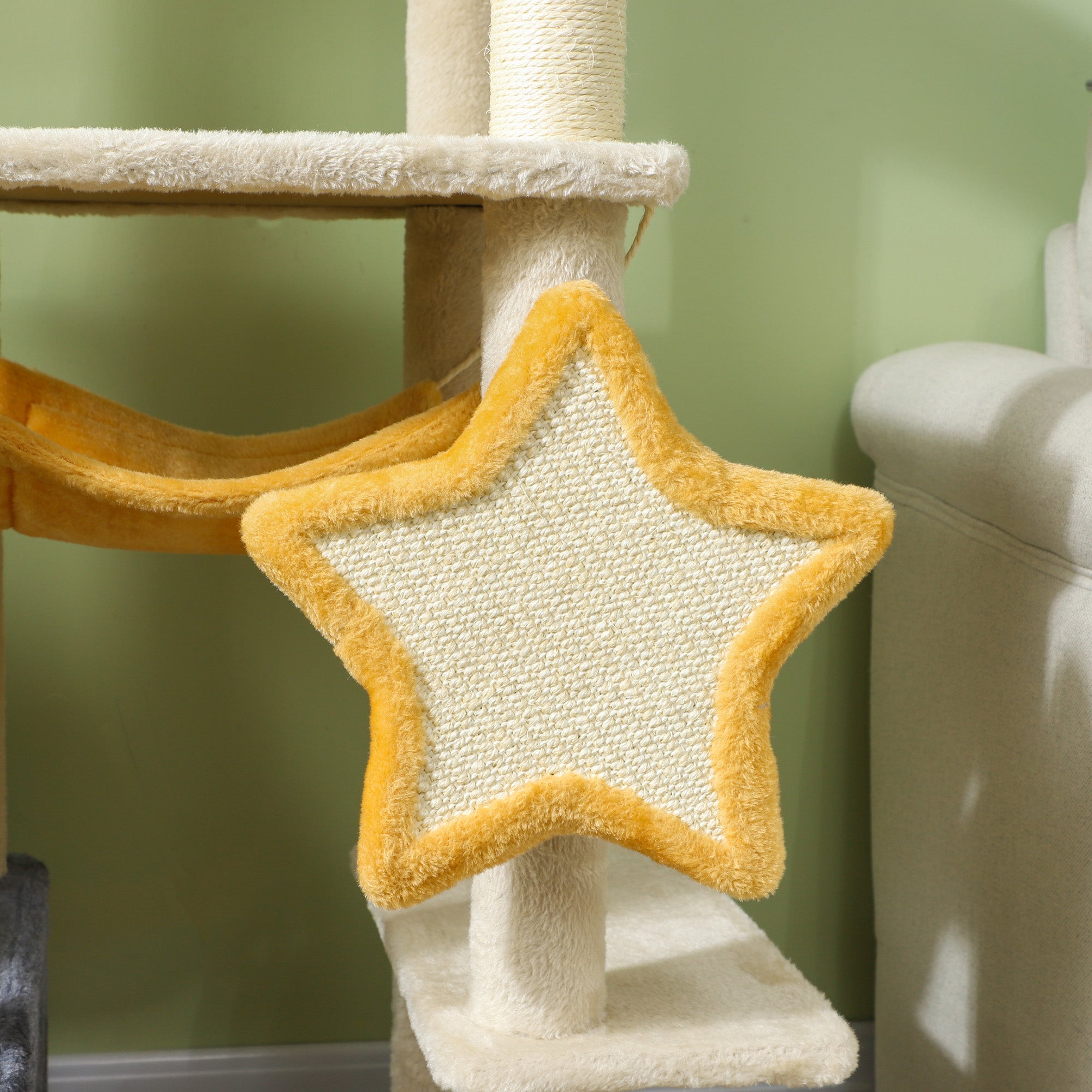 Cat Tower, 63 Inch Cat Tree for Large Cats Adult with Cat Scratching Posts, Cat Condo, Bed, Scratching Board, Cat Toys, Star and Moon Themed Cat Tree for Indoor Cats, Beige