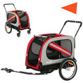 Load image into Gallery viewer, Dog Bike Trailer, 2 in 1 Foldable Pet Stroller Security Harness, Reflectors, Quick Release Wheels, Flag, for Medium Dogs, Red
