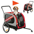 Load image into Gallery viewer, Dog Bike Trailer, 2 in 1 Foldable Pet Stroller Security Harness, Reflectors, Quick Release Wheels, Flag, for Medium Dogs, Red
