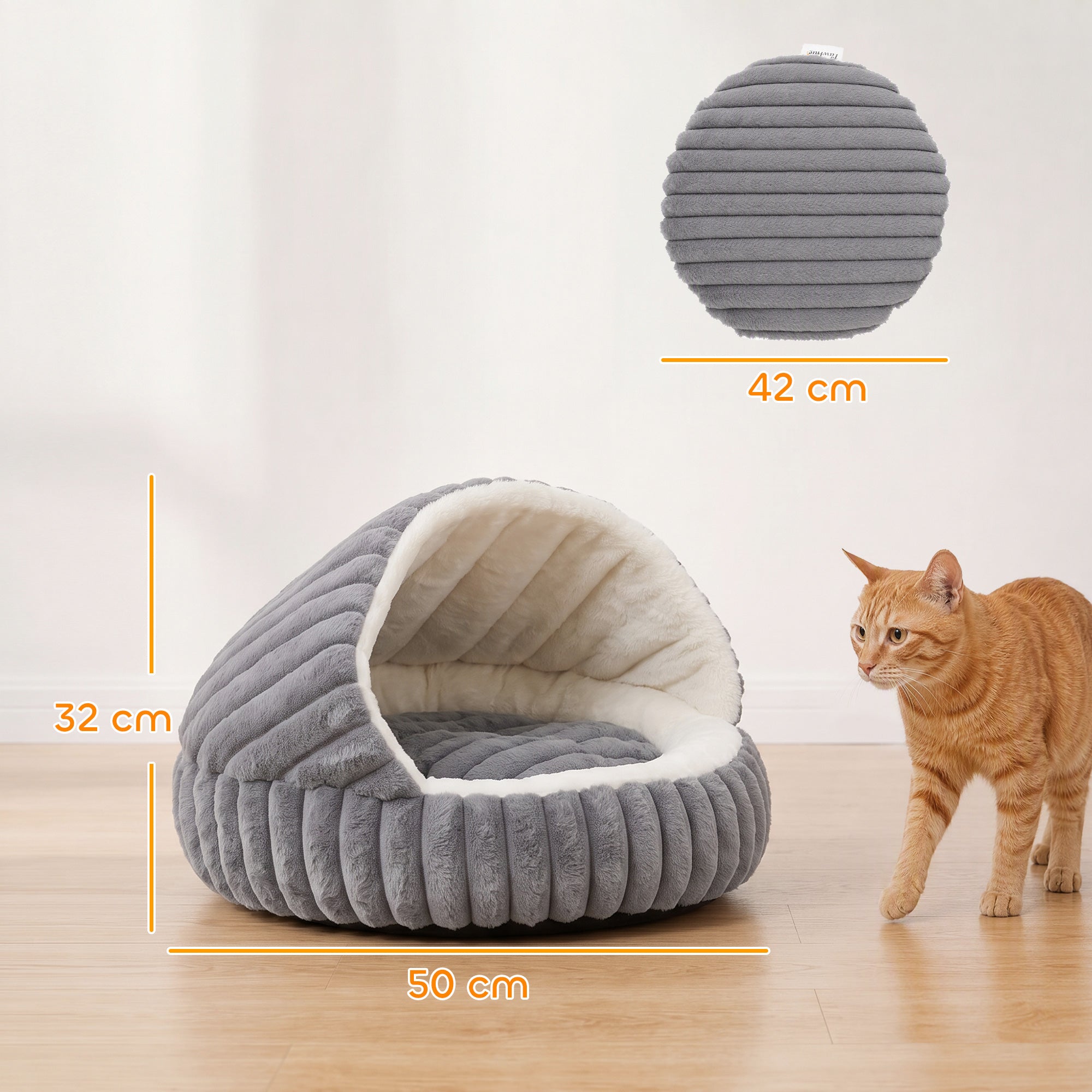 Cat Bed for Indoor Kittens, Cat Cave House with Non-Slip Bottom and Washable Cushion, Soft Pet Bed for Indoor Warmth & Comfort, 50 x 50 x 32 cm, Grey