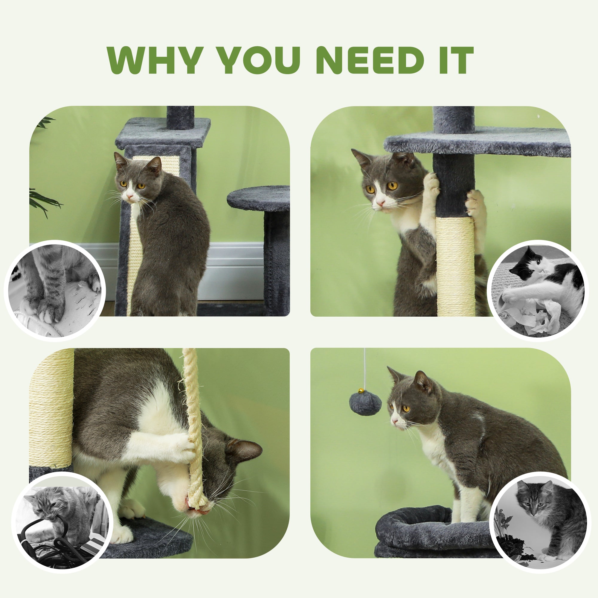 53" Cat Tree, Multi-Level Cat Tower for Indoor Cats with Sisal Scratching Posts, Cat Condo, Beds, Platforms, Ramp, Toy Balls, Cat Activity Center, Dark Grey