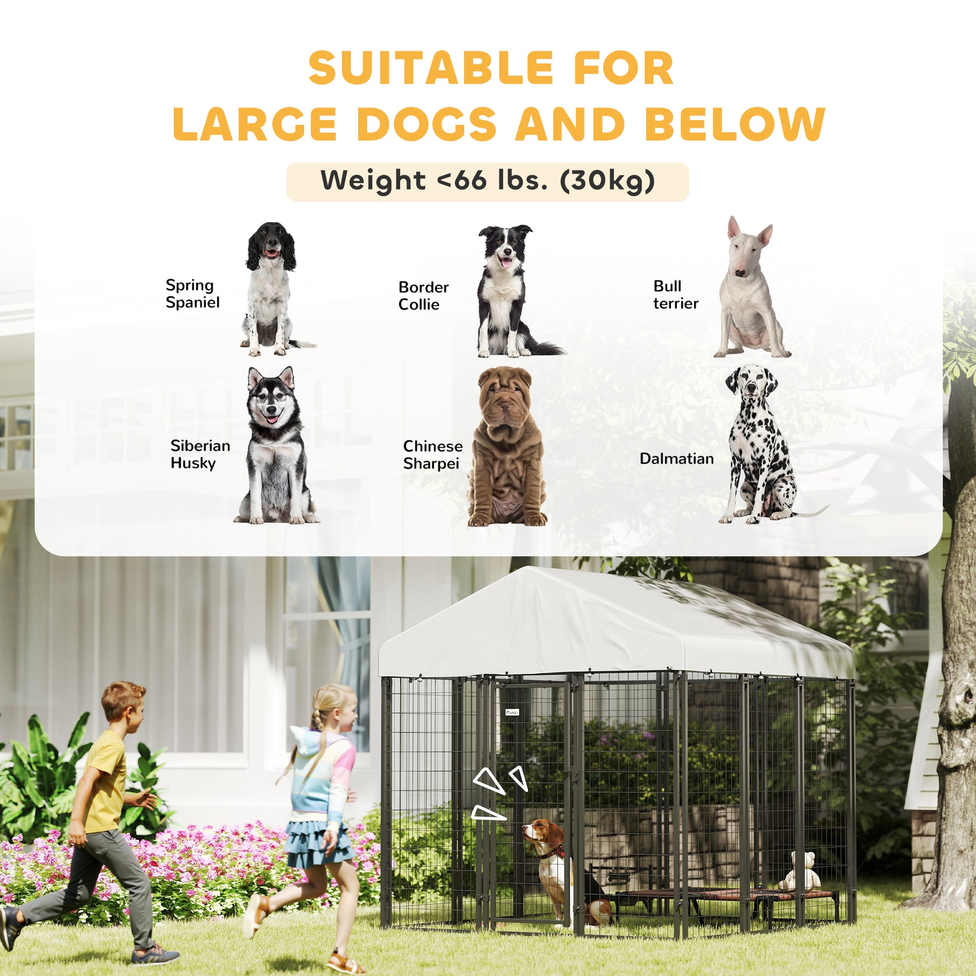 6' x 6' x 6' Outdoor Dog Kennel, Lockable Dog Run Crate with Waterproof UV-Resistant Cover, Welded Wire Steel Fence for Large Dogs, Silver