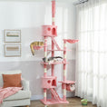 Charger l'image dans la visionneuse de la galerie, Cat Tower for Large Cats Adult, Floor to Ceiling Cat Tree Adjustable Height 94"-102" Multi-Level with Scratching Posts, Cozy Hammock, Pompoms, Pink
