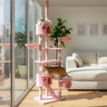 Charger l'image dans la visionneuse de la galerie, Cat Tower for Large Cats Adult, Floor to Ceiling Cat Tree Adjustable Height 94"-102" Multi-Level with Scratching Posts, Cozy Hammock, Pompoms, Pink
