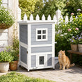 Load image into Gallery viewer, Wooden Cat House 2-Floor Outdoor Kitten Shelter with 3 Doors and Window Grey
