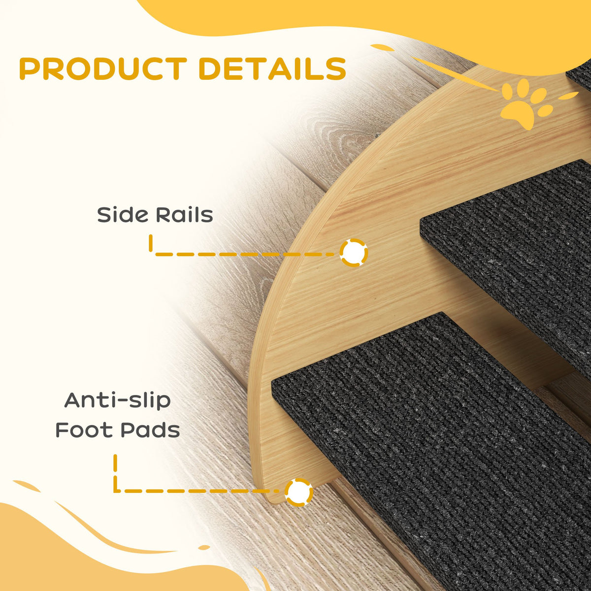 Dog Steps for Sofa and Bed, 3-Step Dog Stairs, Lightweight Pet Stairs with Side Panels, Non-Slip Feet for Small Puppies, Easy Assembly, Oak Finish