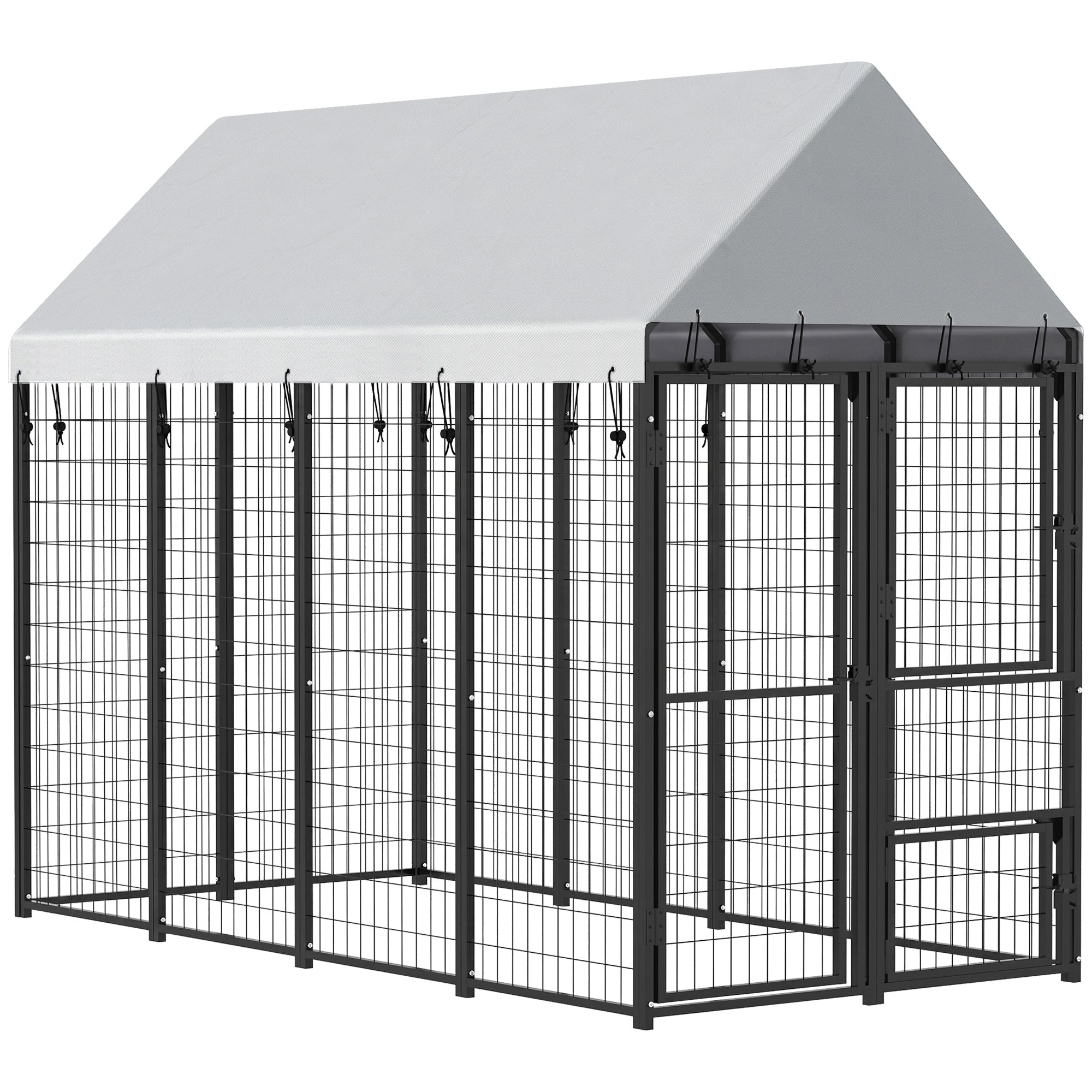 Large Dog Kennel Outdoor with Roof, 3 Doors, Expandable Heavy Duty Dog Kennel Outside Run Enclosure with Secure Lock, Removable Door, for Small Medium Large Pets, Chickens, Ducks, 8' x 4' x 6'
