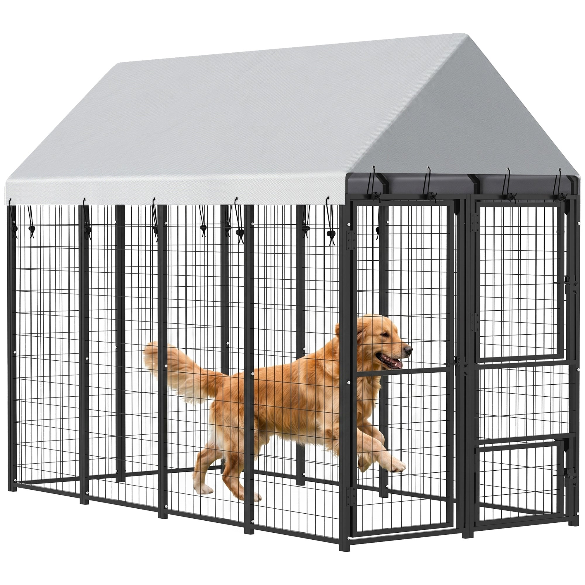 Large Dog Kennel Outdoor with Roof, 3 Doors, Expandable Heavy Duty Dog Kennel Outside Run Enclosure with Secure Lock, Removable Door, for Small Medium Large Pets, Chickens, Ducks, 8' x 4' x 6'
