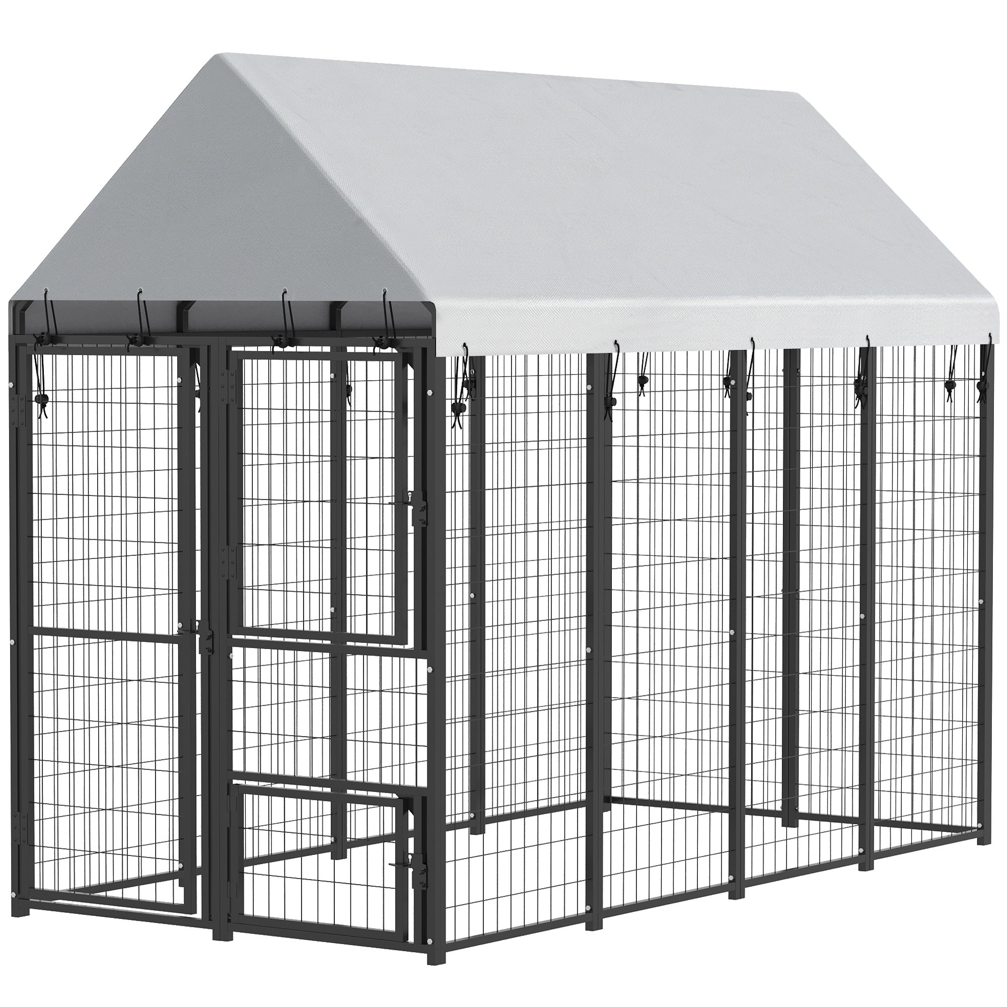 Large Dog Kennel Outdoor with Roof, 3 Doors, Expandable Heavy Duty Dog Kennel Outside Run Enclosure with Secure Lock, Removable Door, for Small Medium Large Pets, Chickens, Ducks, 8' x 4' x 6'