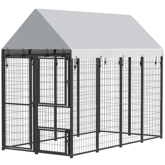 Large Dog Kennel Outdoor with Roof, 3 Doors, Expandable Heavy Duty Dog Kennel Outside Run Enclosure with Secure Lock, Removable Door, for Small Medium Large Pets, Chickens, Ducks, 8' x 4' x 6'