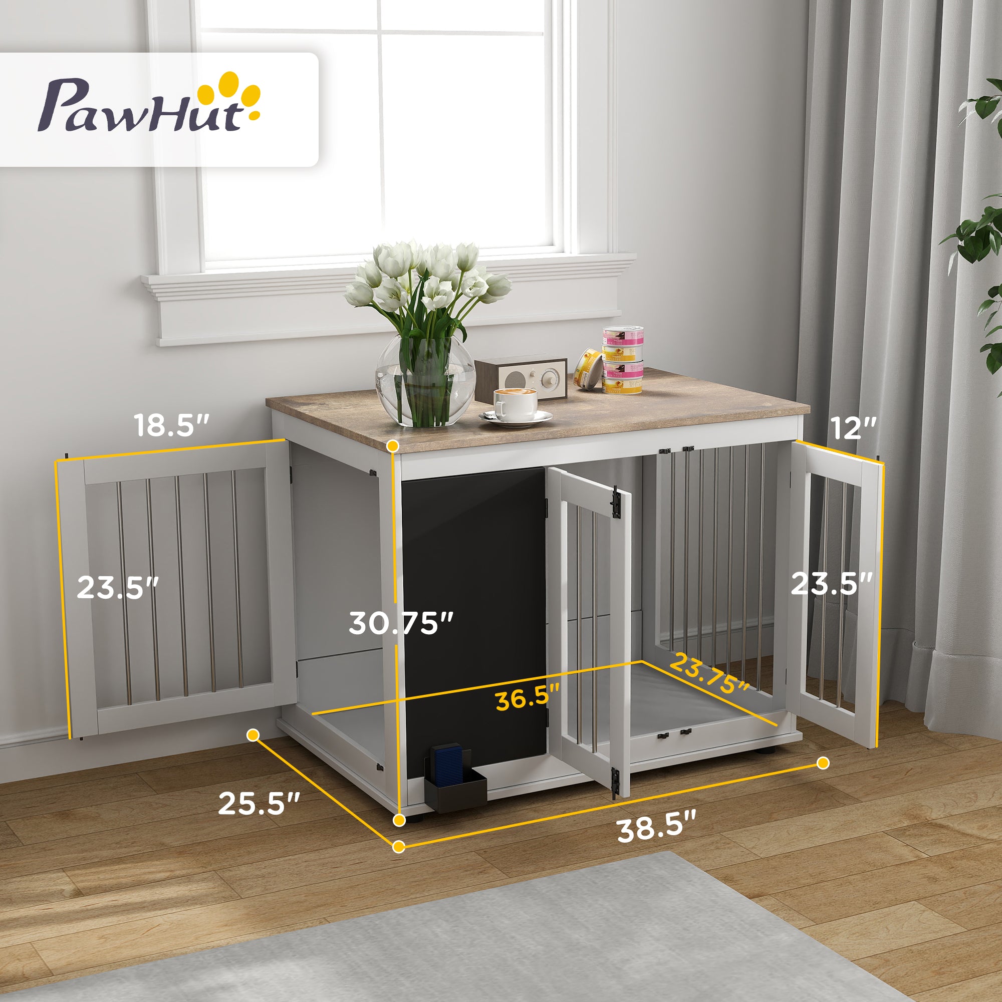 PawHut 3-Door Decorative Dog Crates with Blackboard and Non-Slip
