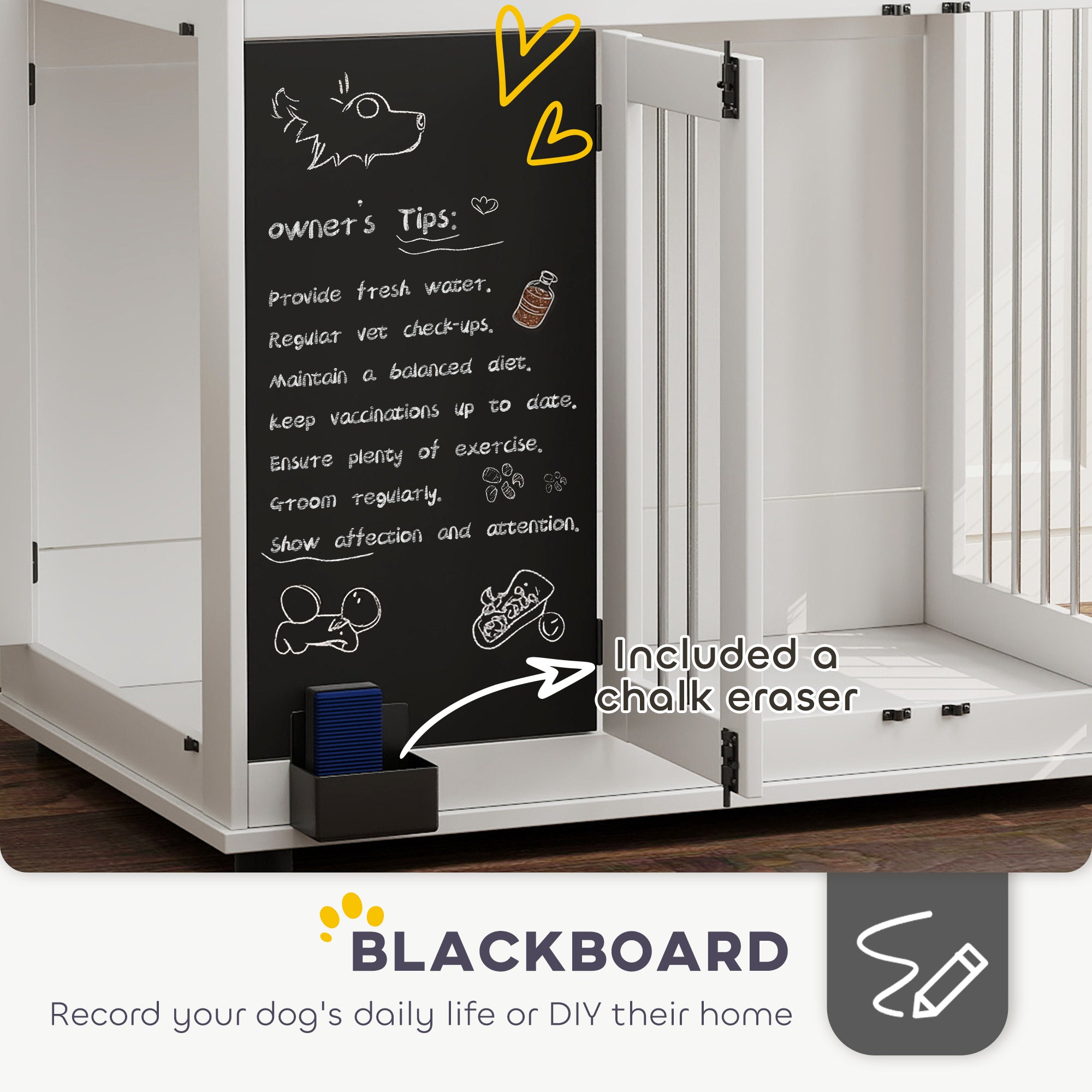 PawHut 3-Door Decorative Dog Crates with Blackboard and Non-Slip