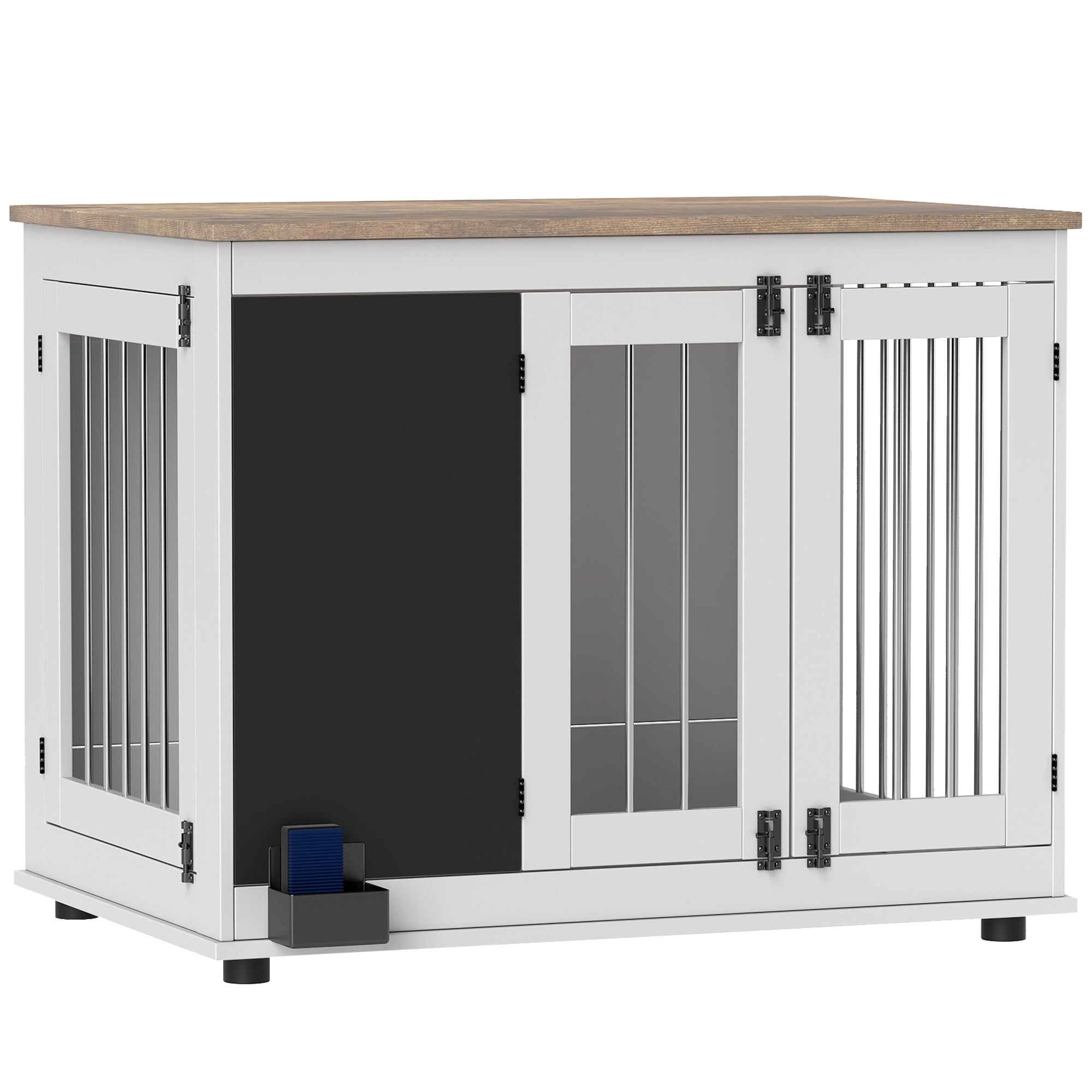 39in Dog Crate Furniture, Dog Cage End Table with Three Doors, Blackboard, Non-slip Foot Pads, Dog Cage for Middle and Large Dogs, White