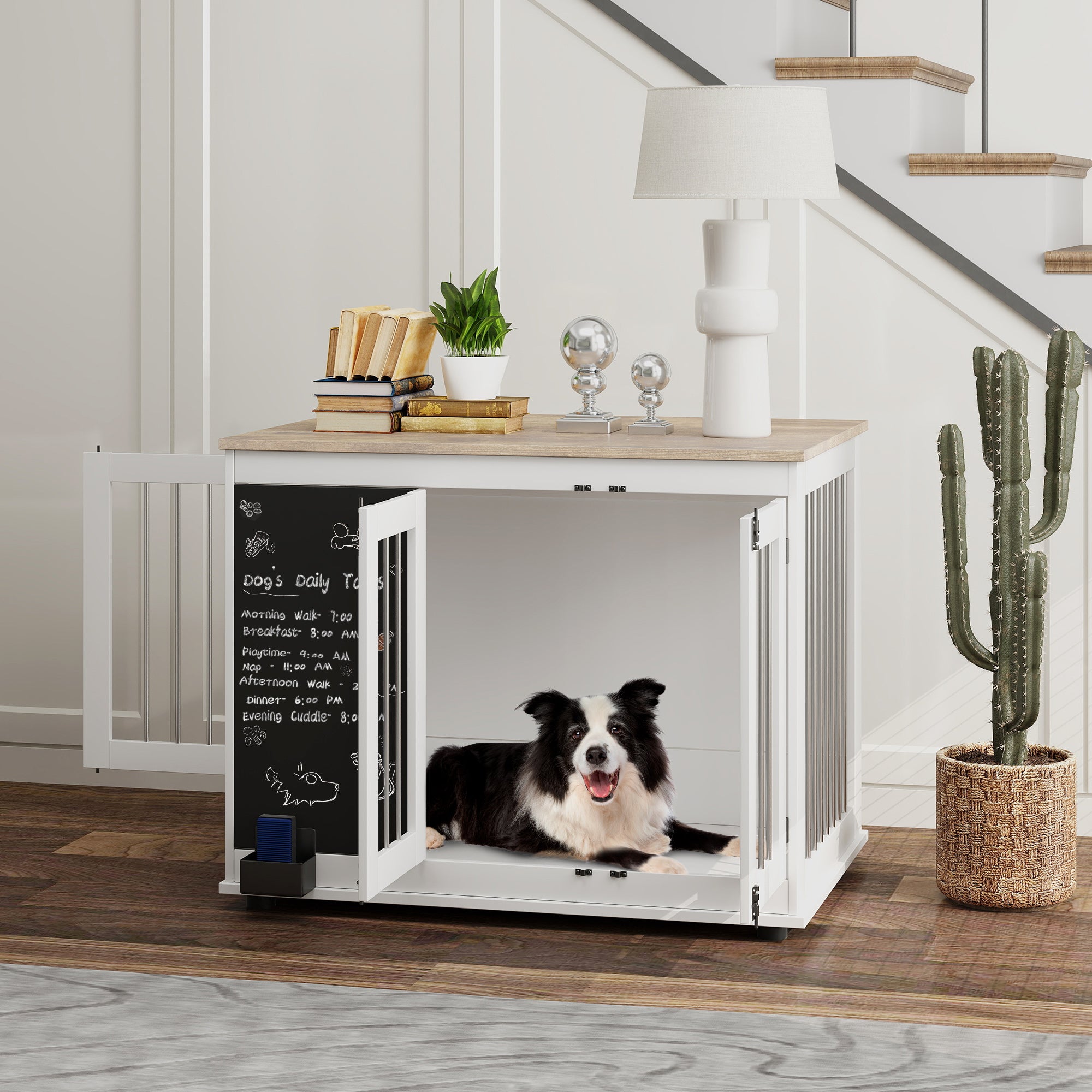 PawHut 3-Door Decorative Dog Crates with Blackboard and Non-Slip