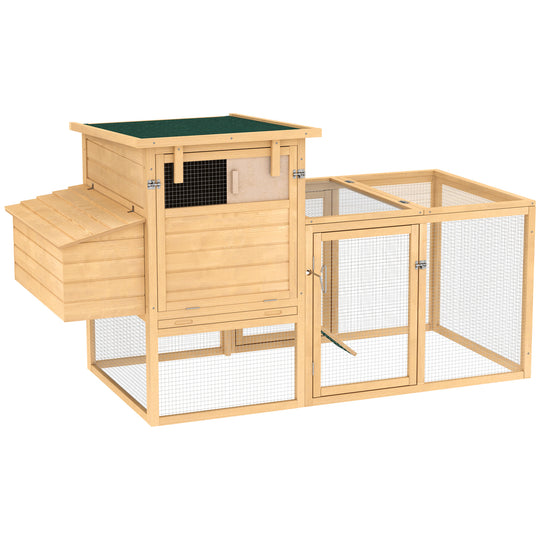 PawHut 75" Wooden Chicken Coop with Nesting Box, Outdoor Hen House with Removable Tray, Ramp, Run, Poultry Cage for Garden Backyard, Natural Wood