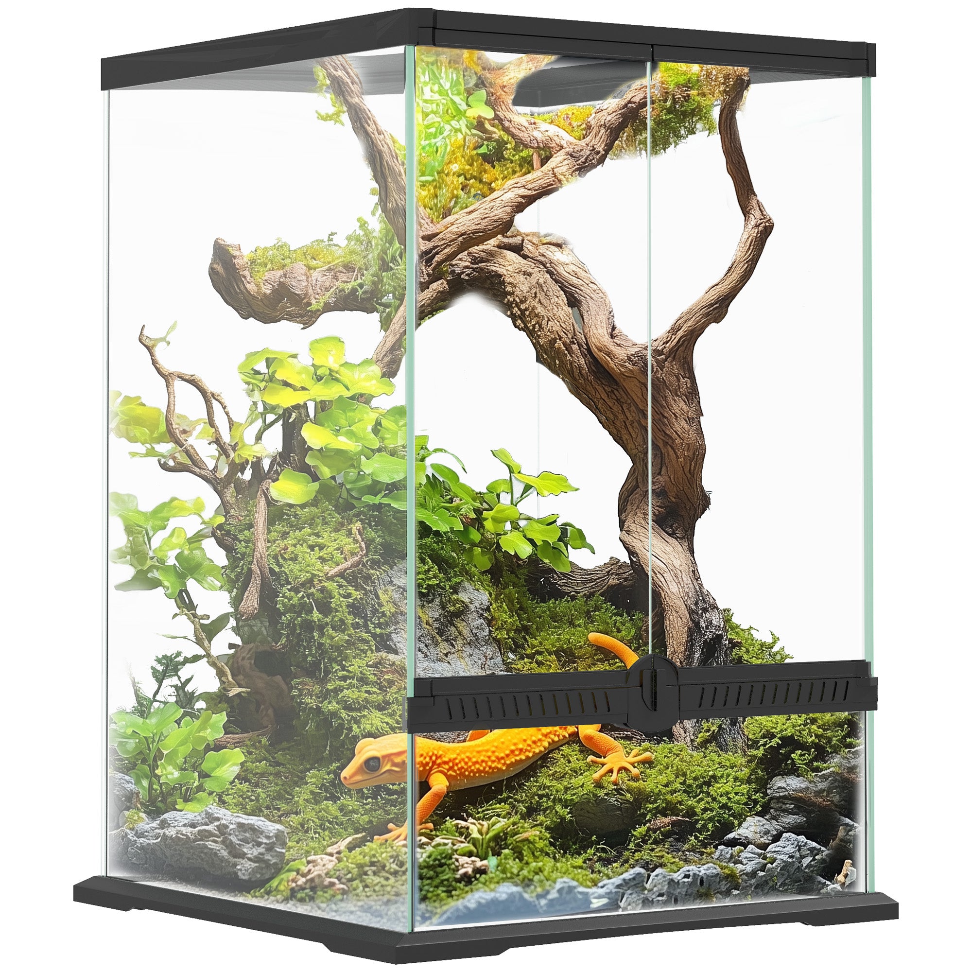 Glass Reptile Terrarium, 40L Vivarium for Lizards, Frogs, Snakes, Turtles, Tortoises, with Ventilation, 30 x 30 x 45cm