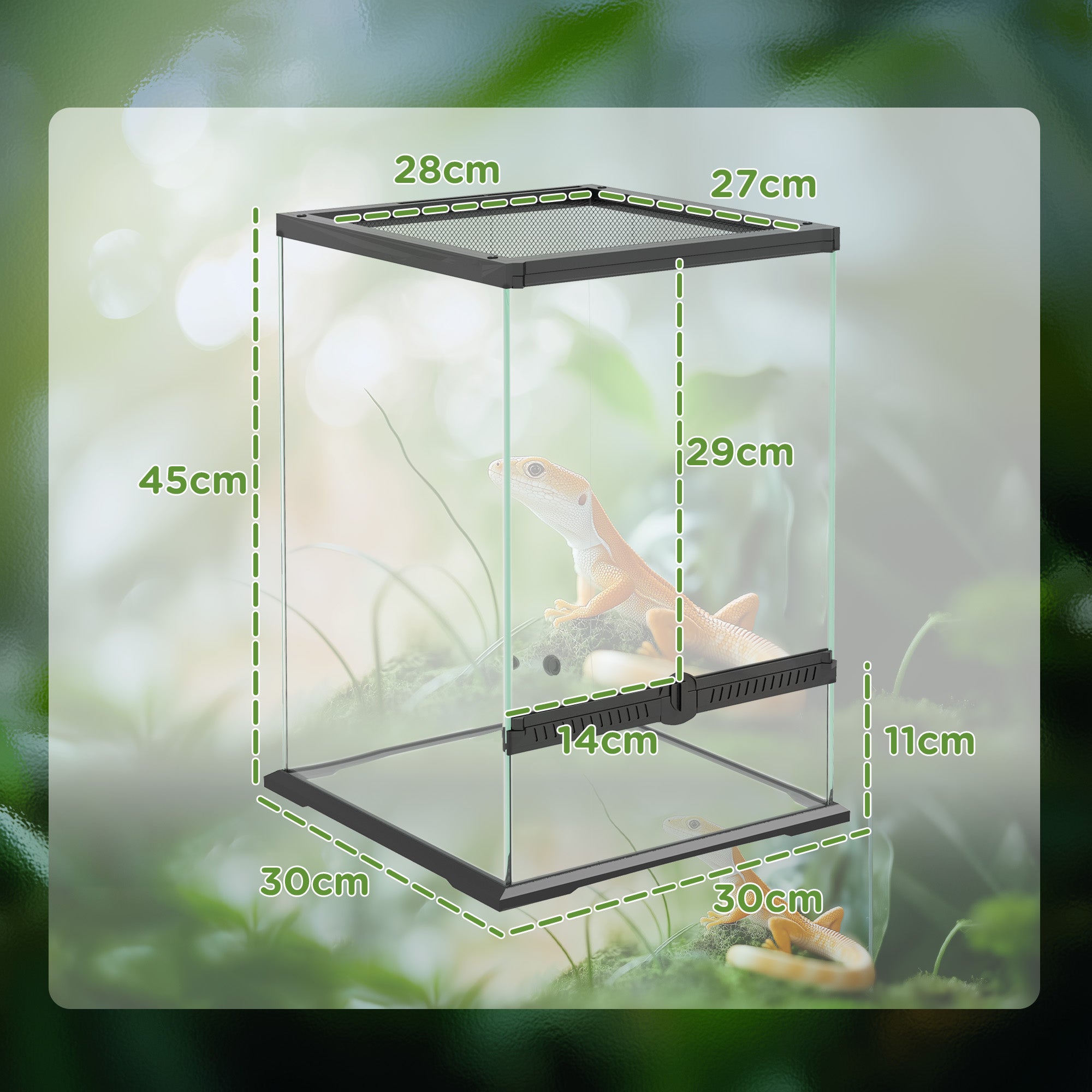 Glass Reptile Terrarium, 40L Vivarium for Lizards, Frogs, Snakes, Turtles, Tortoises, with Ventilation, 30 x 30 x 45cm