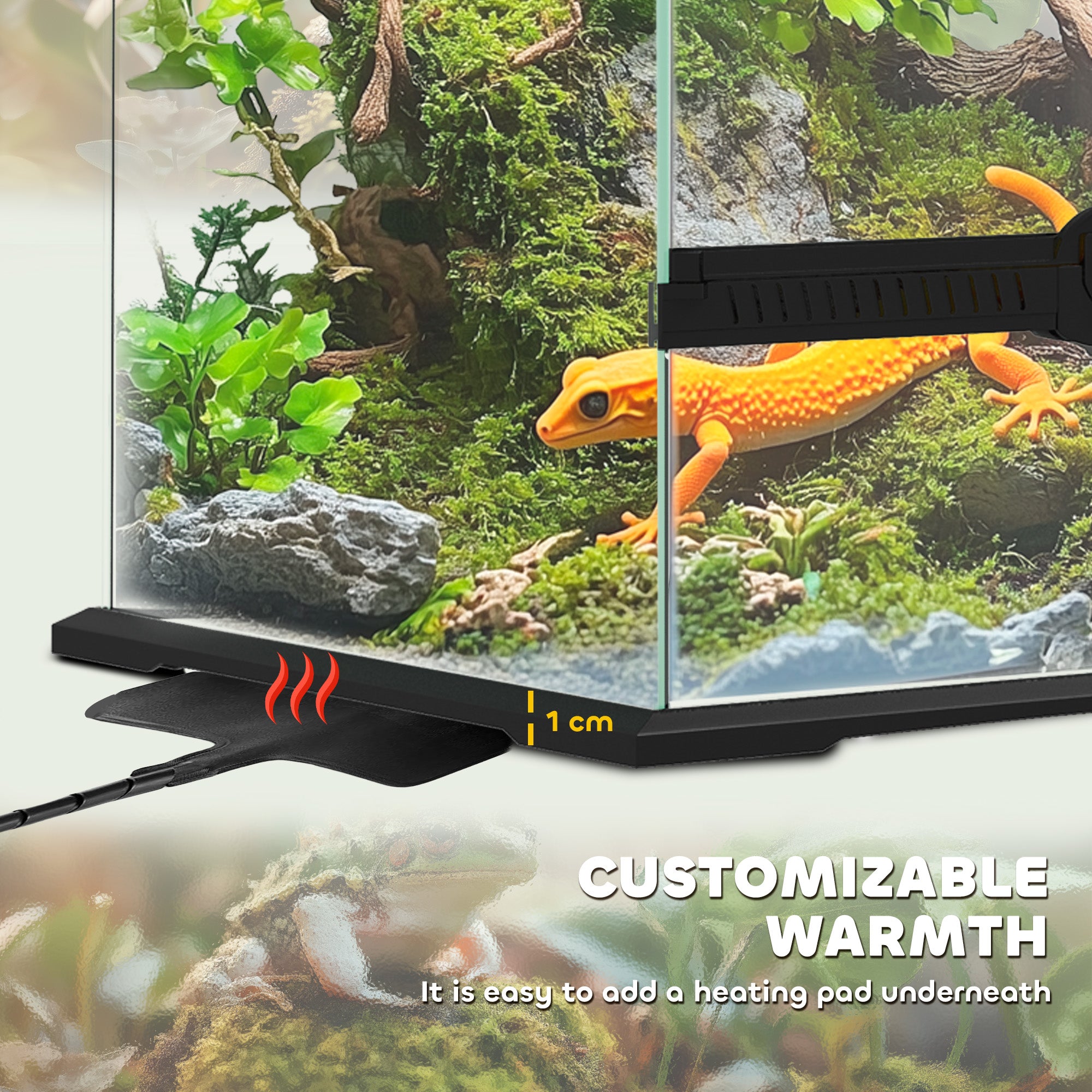 Glass Reptile Terrarium, 40L Vivarium for Lizards, Frogs, Snakes, Turtles, Tortoises, with Ventilation, 30 x 30 x 45cm