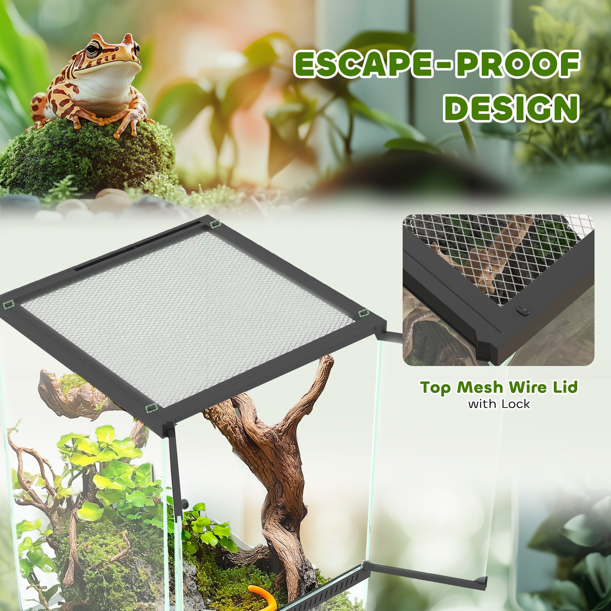 Glass Reptile Terrarium, 40L Vivarium for Lizards, Frogs, Snakes, Turtles, Tortoises, with Ventilation, 30 x 30 x 45cm