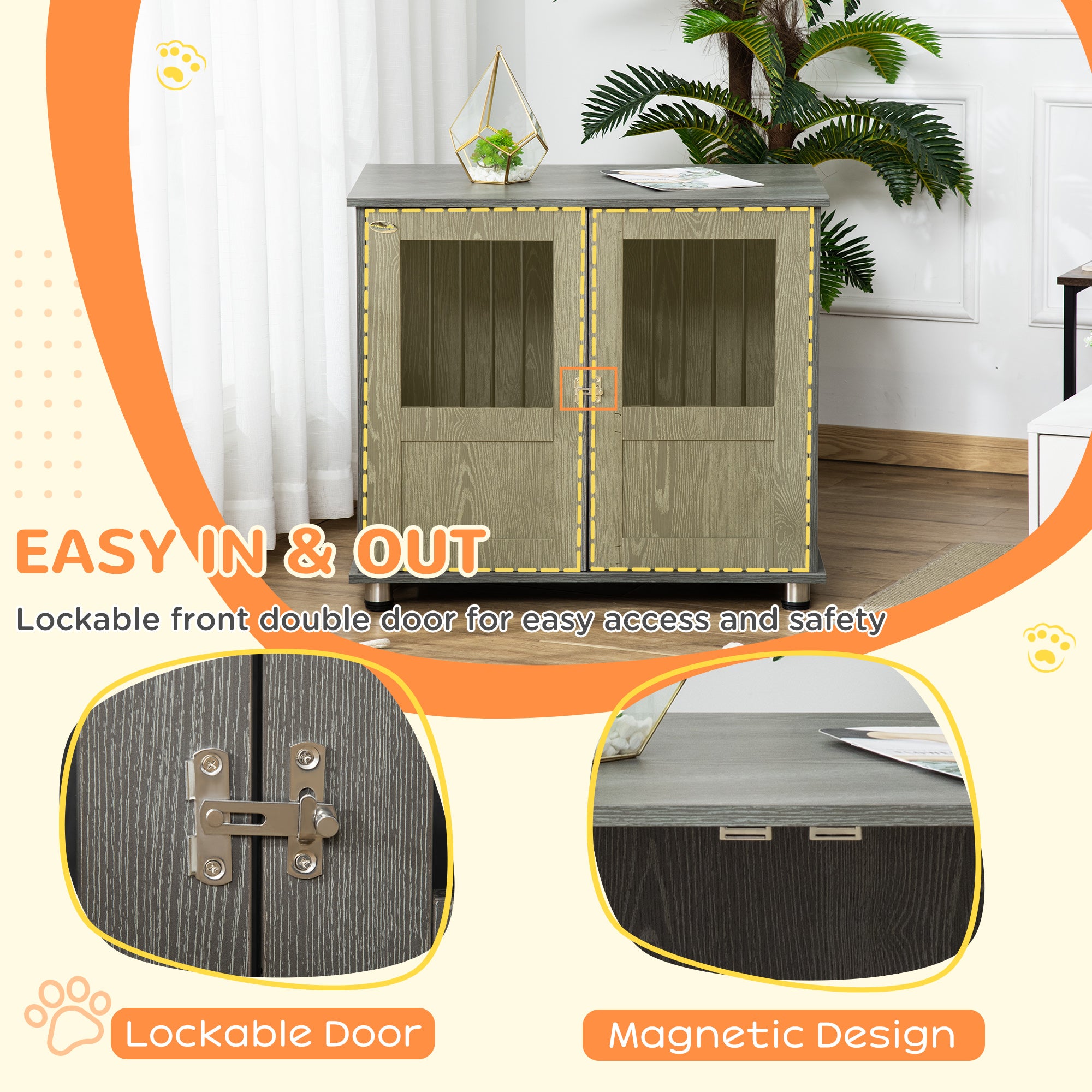 Dog Crate Furniture End Table, Pet Kennel for Small and Medium Dogs with Magnetic Door Indoor Animal Cage, Grey, 85 x 55 x 75 cm