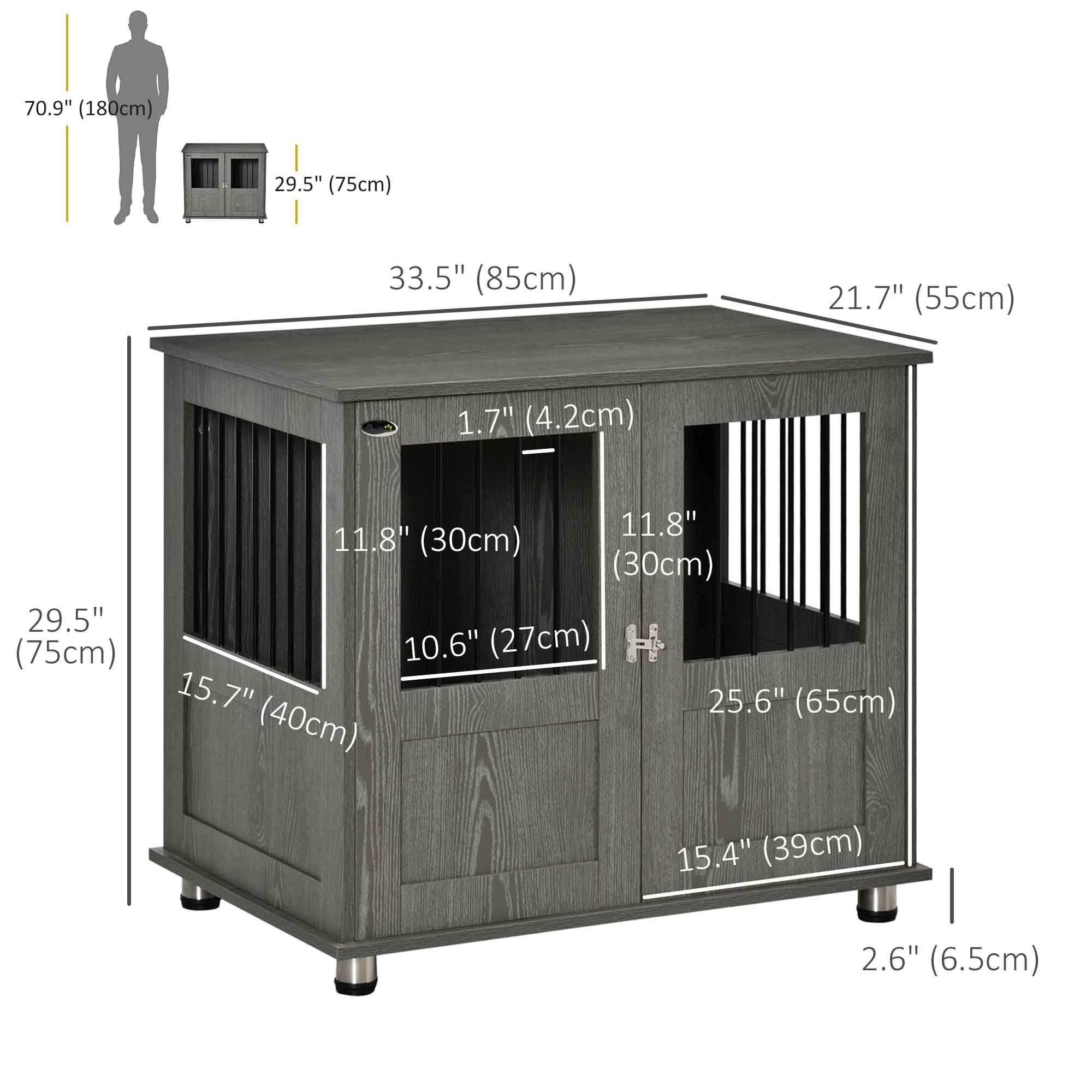 Dog Crate Furniture with Lockable Magnetic Door, Adjustable feet, Indoor Dog Kennel End Table for Small & Medium Dogs, Grey