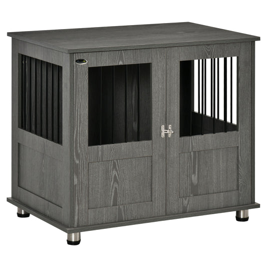 Dog Crate Furniture with Lockable Magnetic Door, Adjustable feet, Indoor Dog Kennel End Table for Small & Medium Dogs, Grey