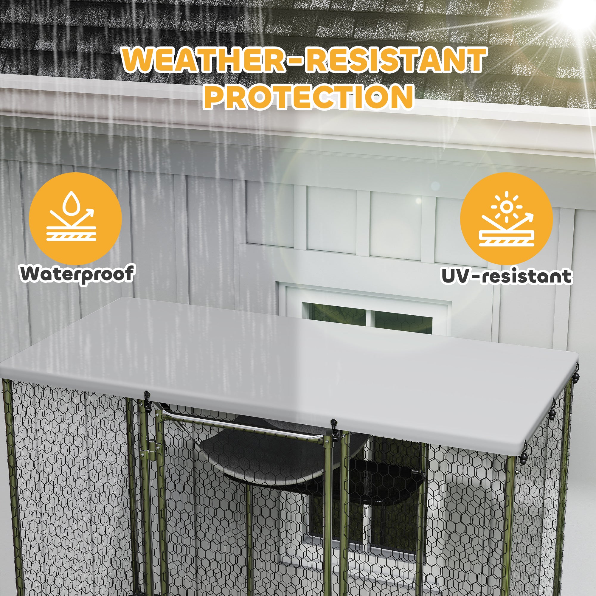 Large Catio Outdoor Cat Enclosure, Galvanized Steel Walk-in Cat Cage for Multiple Kittens, with Waterproof Cover, 5 Adjustable Platforms, Hammock, Metal Chicken Coop Run