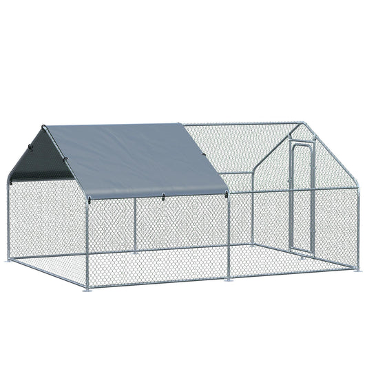 PawHut Large Chicken Coop Metal Chicken Run with Waterproof and Anti-UV Cover, Spire Shaped Walk-in Fence Cage Hen House for Outdoor and Yard Farm Use, 1.3" Tube Diameter, 9.8' x 13.1' x 6.4'