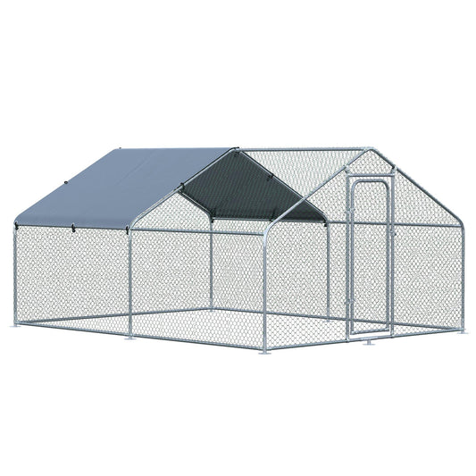 PawHut Large Chicken Coop Metal Chicken Run with Waterproof and Anti-UV Cover, Spire Shaped Walk-in Fence Cage Hen House for Outdoor and Yard Farm Use, 1.3" Tube Diameter, 9.8' x 13.1' x 6.4'