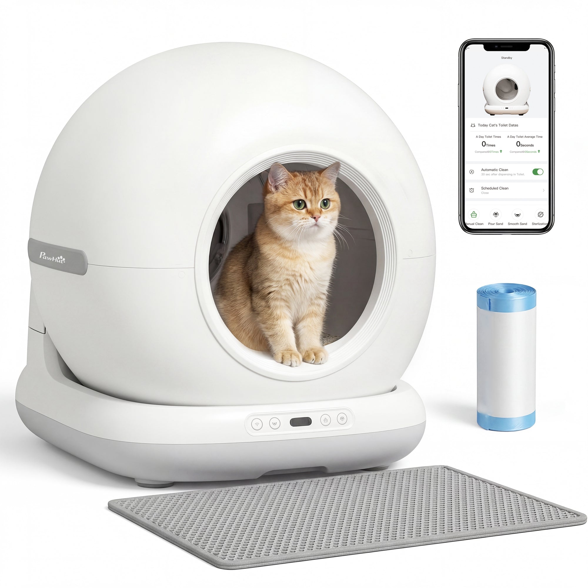 Self Cleaning Litter Box, Automatic Cat Litter Box for Multi Cats, Extra Large 72L, App Control, Safety Sensor, Odor Isolation, Deodorant Gel, 1 Trash Bag and Litter Mat