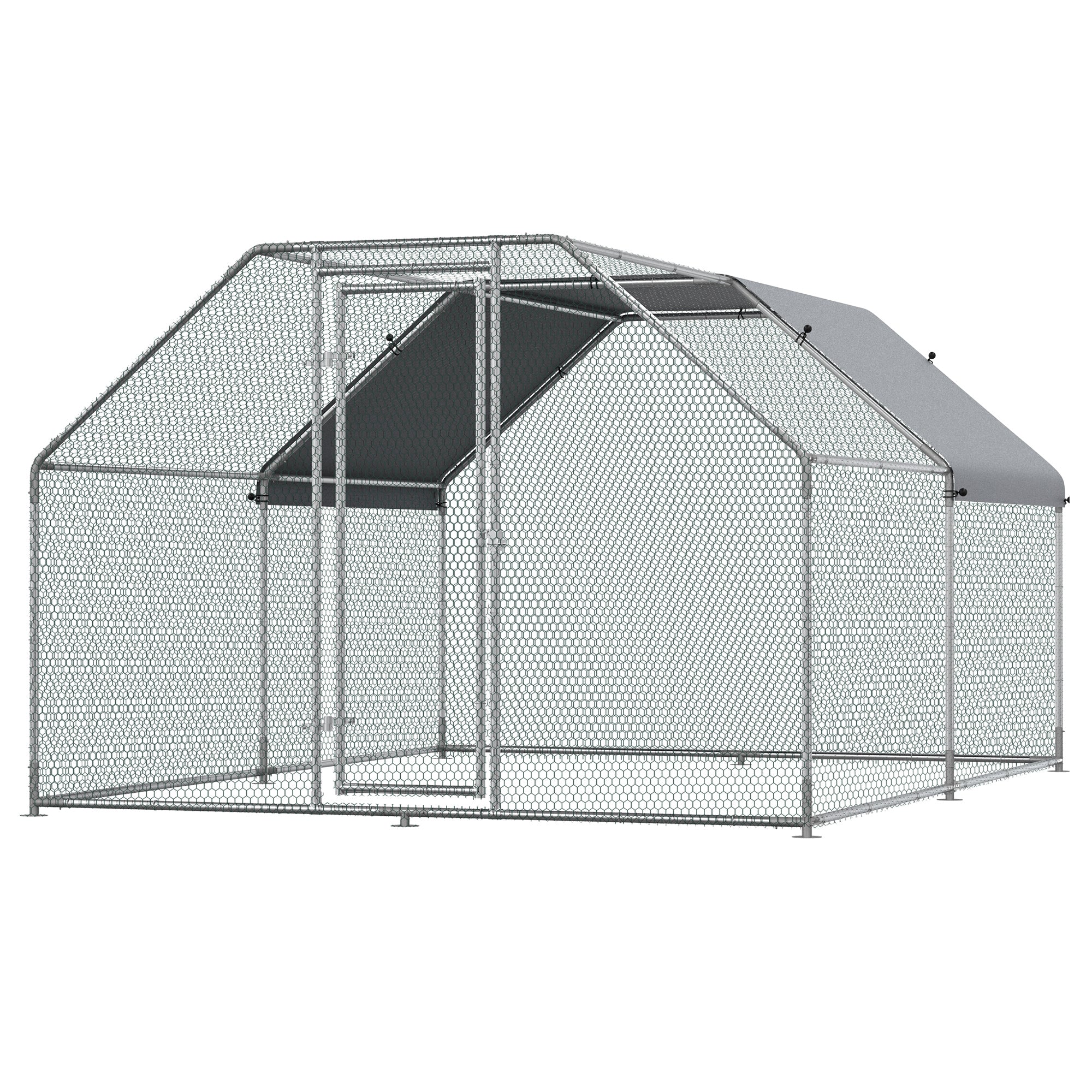 PawHut Large Chicken Coop Metal Chicken Run with Waterproof and Anti-UV Cover, Flat Shaped Walk-in Fence Cage Hen House for Outdoor and Yard Farm Use, 1.3" Tube Diameter, 9' x 12' x 6.5'