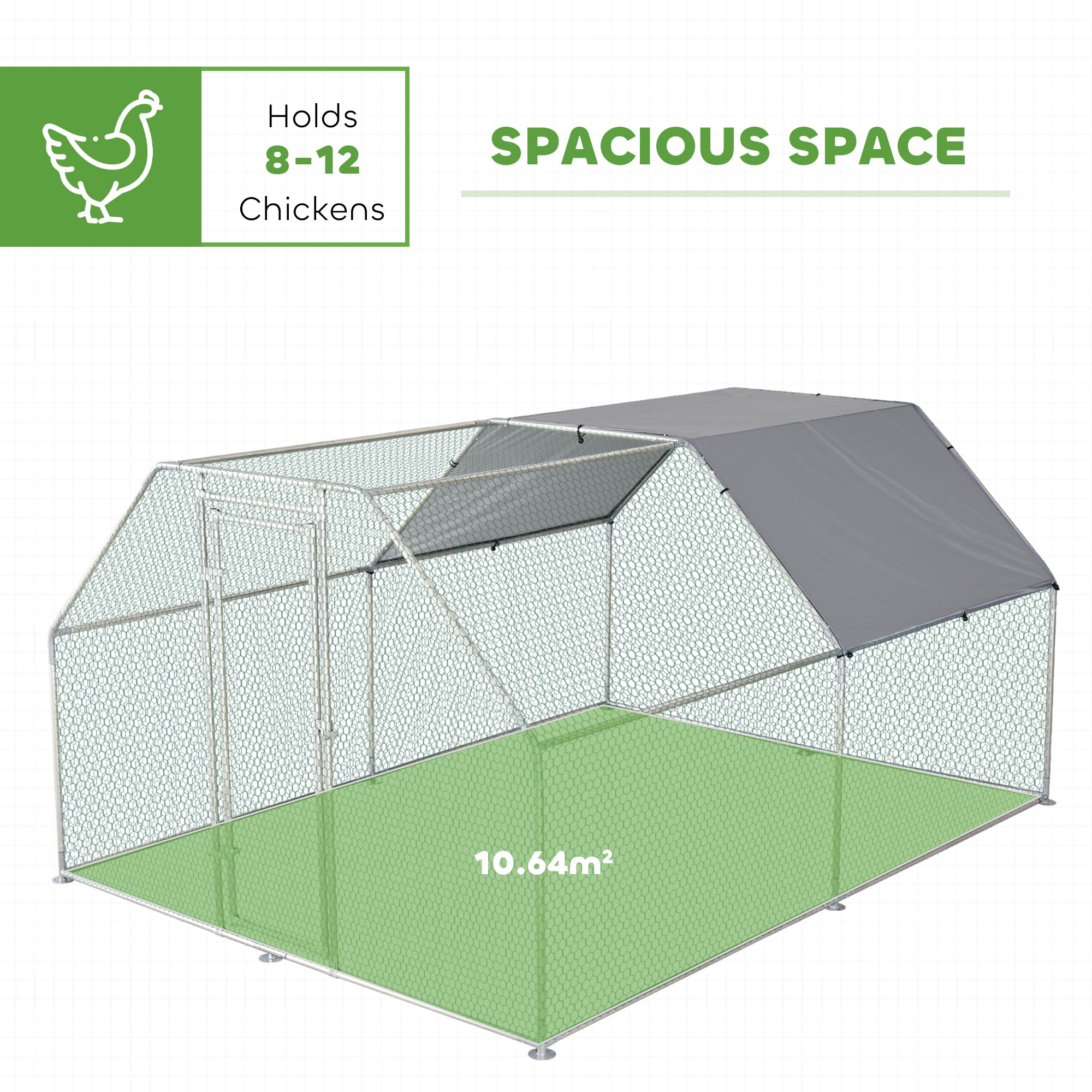 PawHut Large Chicken Coop Metal Chicken Run with Waterproof and Anti-UV Cover, Flat Shaped Walk-in Fence Cage Hen House for Outdoor and Yard Farm Use, 1.3" Tube Diameter, 9' x 12' x 6.5'