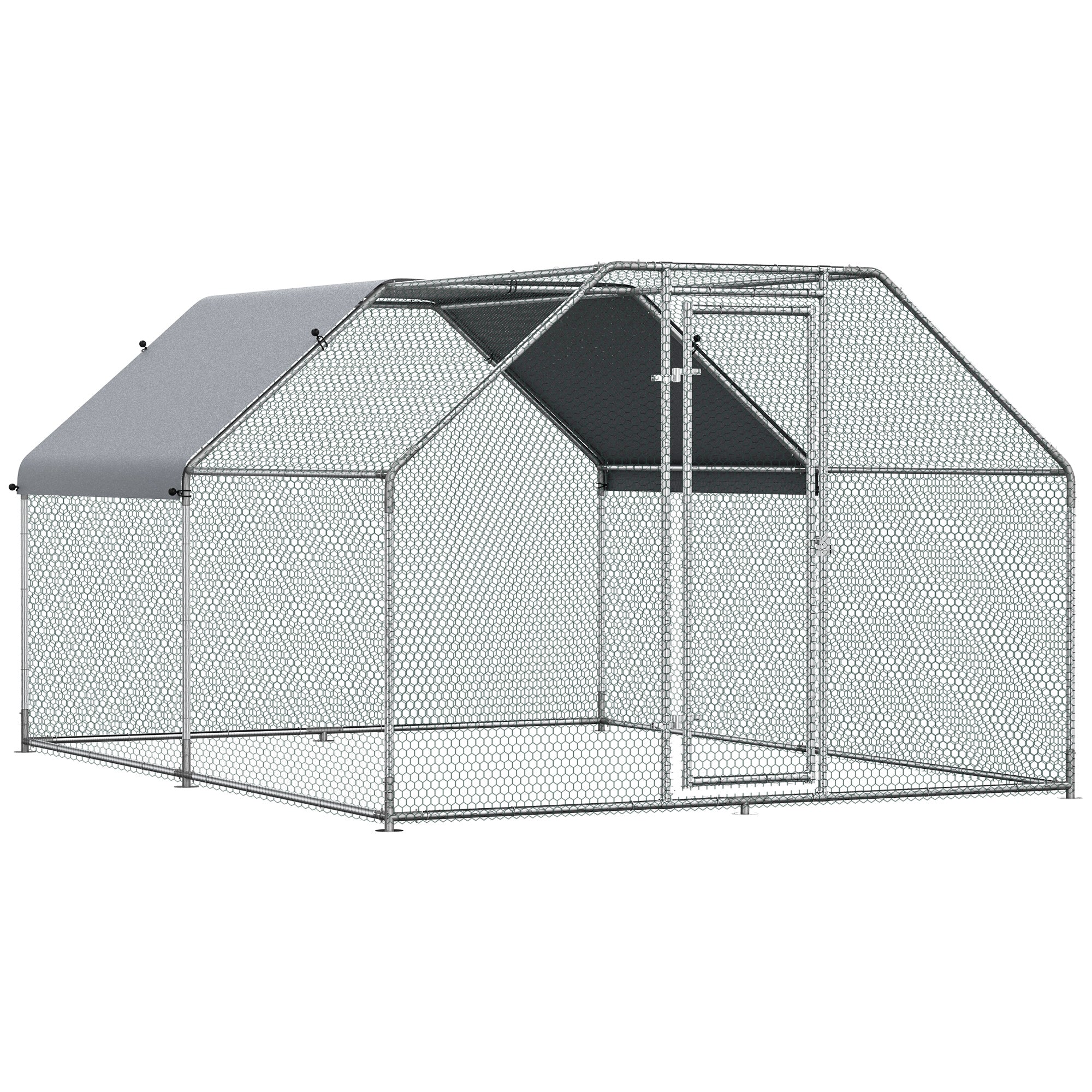 PawHut Large Chicken Coop Metal Chicken Run with Waterproof and Anti-UV Cover, Flat Shaped Walk-in Fence Cage Hen House for Outdoor and Yard Farm Use, 1.3" Tube Diameter, 9' x 12' x 6.5'