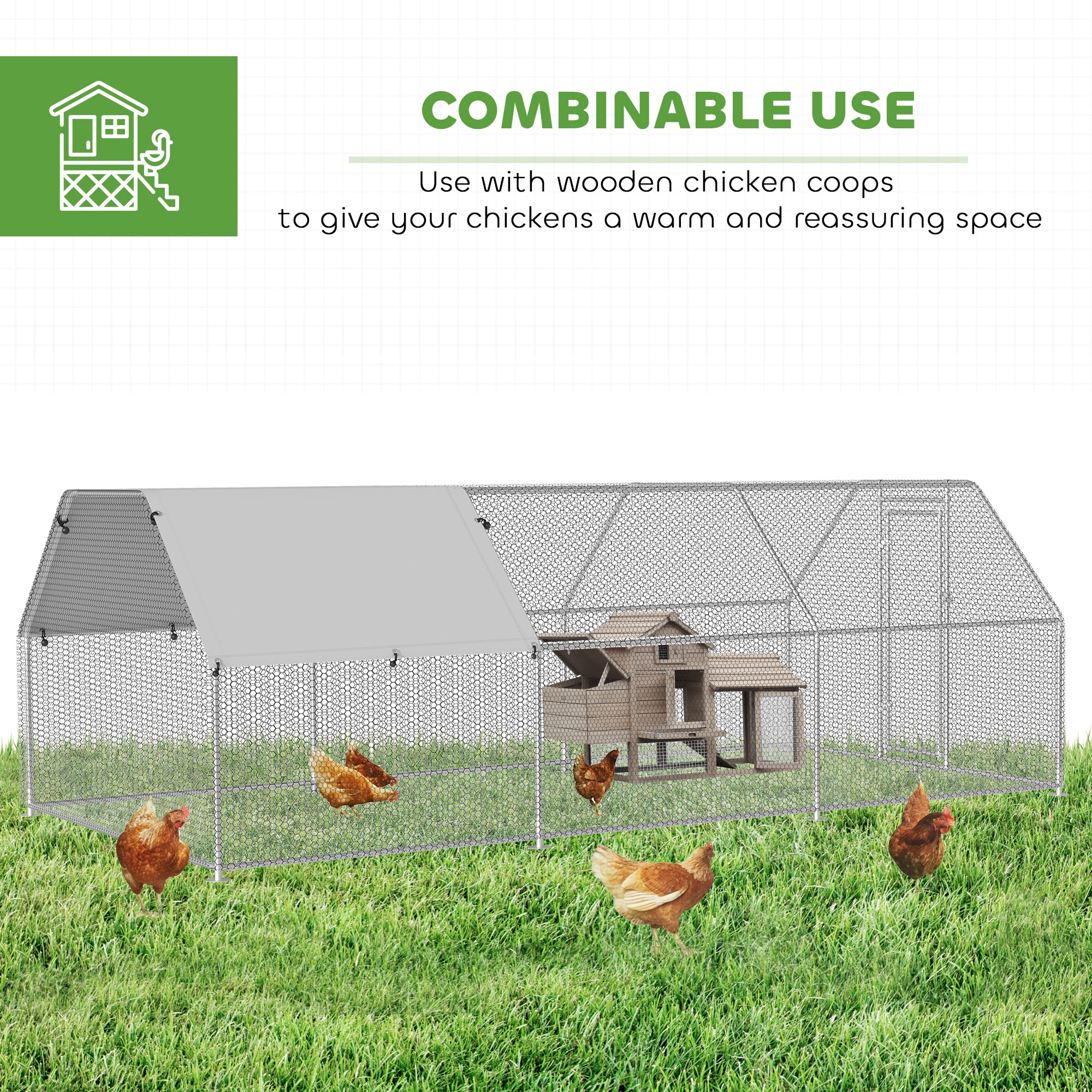 PawHut Large Chicken Coop Metal Chicken Run with Waterproof and Anti-UV Cover, Flat Shaped Walk-in Fence Cage Hen House for Outdoor and Yard Farm Use, 1.3" Tube Diameter, 9' x 12' x 6.5'