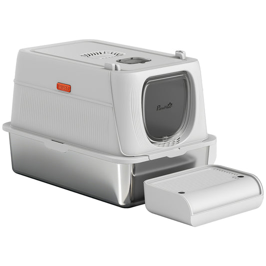 XL Stainless Steel Litter Box with Lid, Extra Large Enclosed Cat Litter Box for Big Cats with Flip Cover, Scoop, Pedal, Deodorizer, Leak-Proof, Odor-Resistant, Easy Cleaning